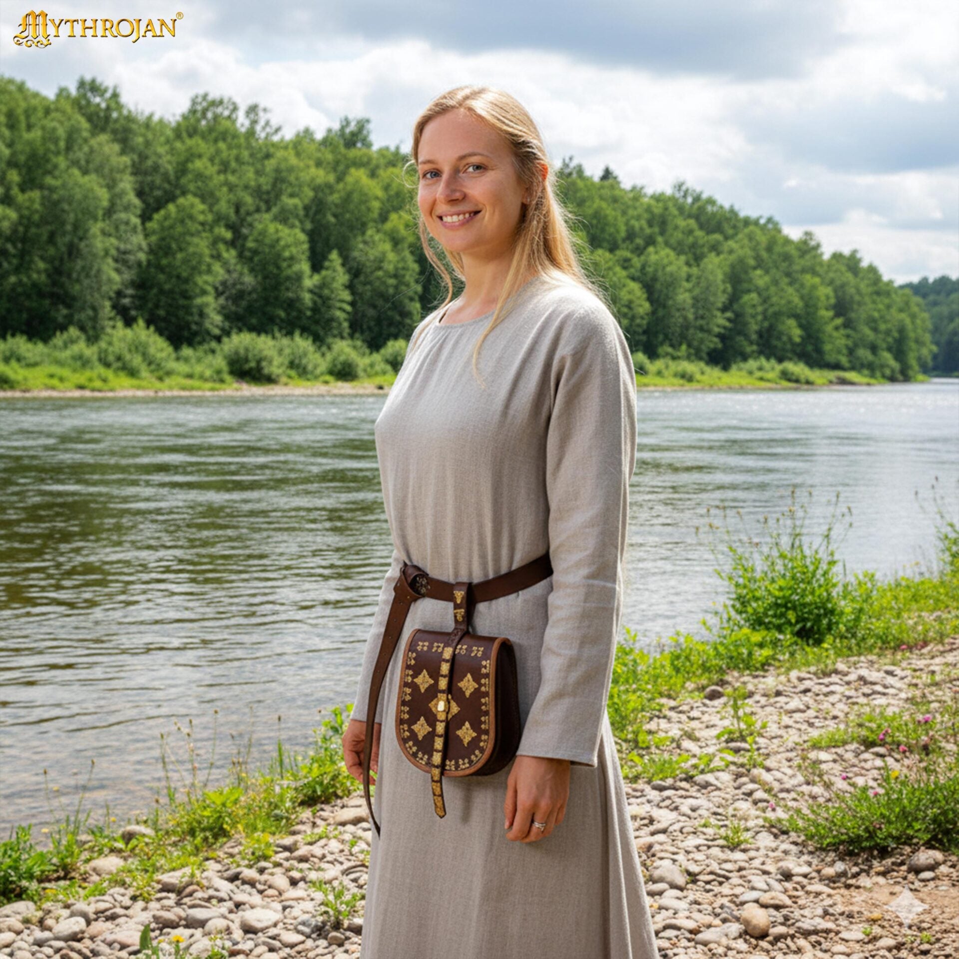 Vestido vikingo largo Helga en lino 100% para mujer - imagen 18