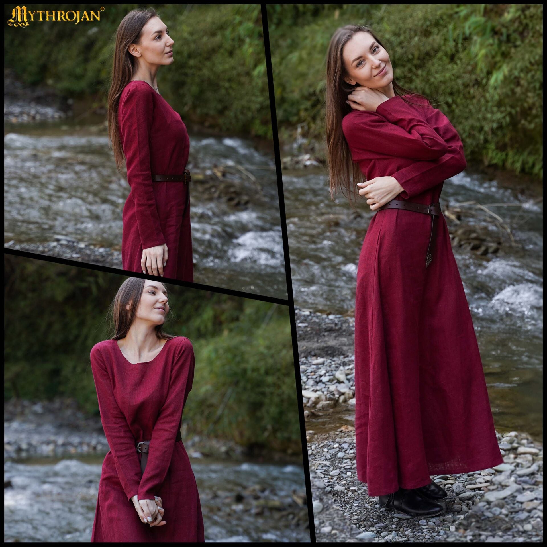 Vestido vikingo largo Helga en lino 100% para mujer - imagen 12