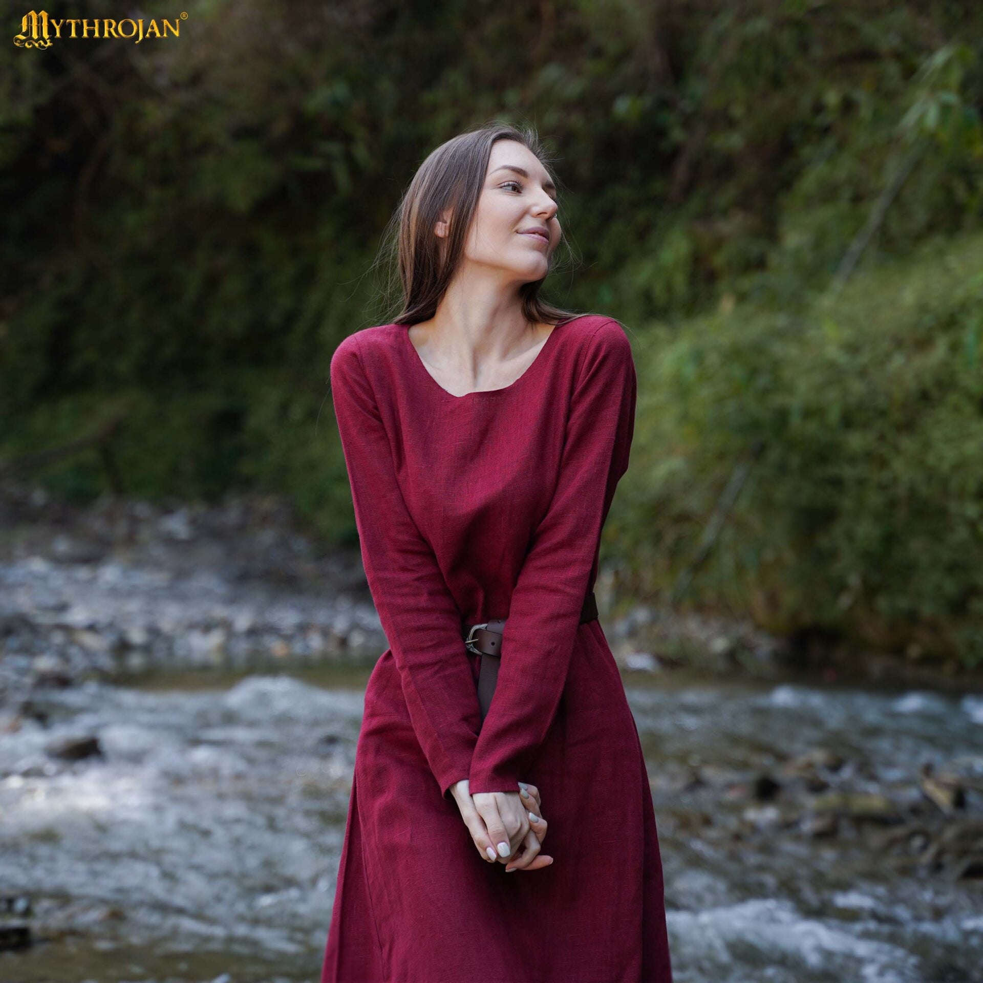 Vestido vikingo largo Helga en lino 100% para mujer - imagen 6