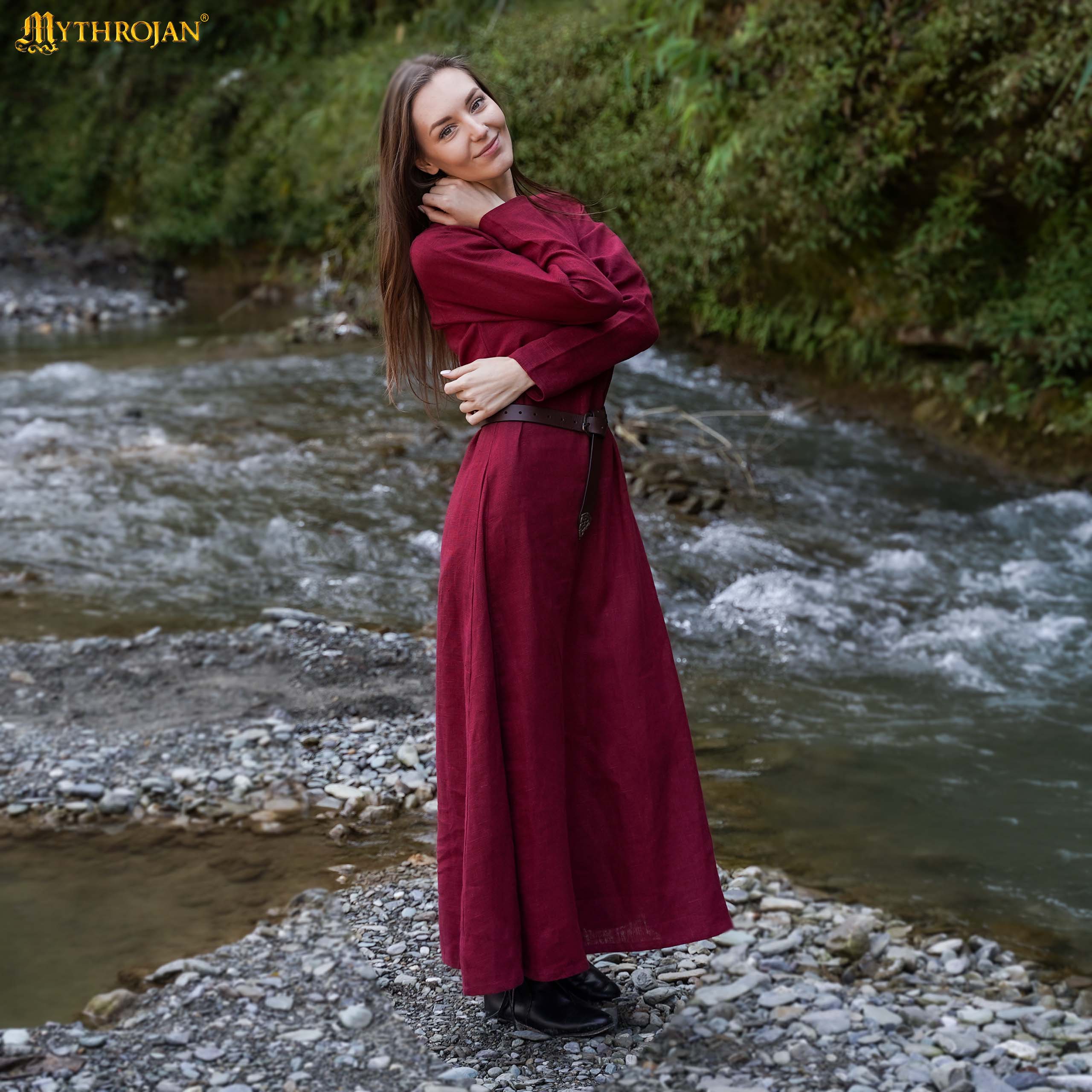 Vestido vikingo largo Helga en lino 100% para mujer - imagen 14