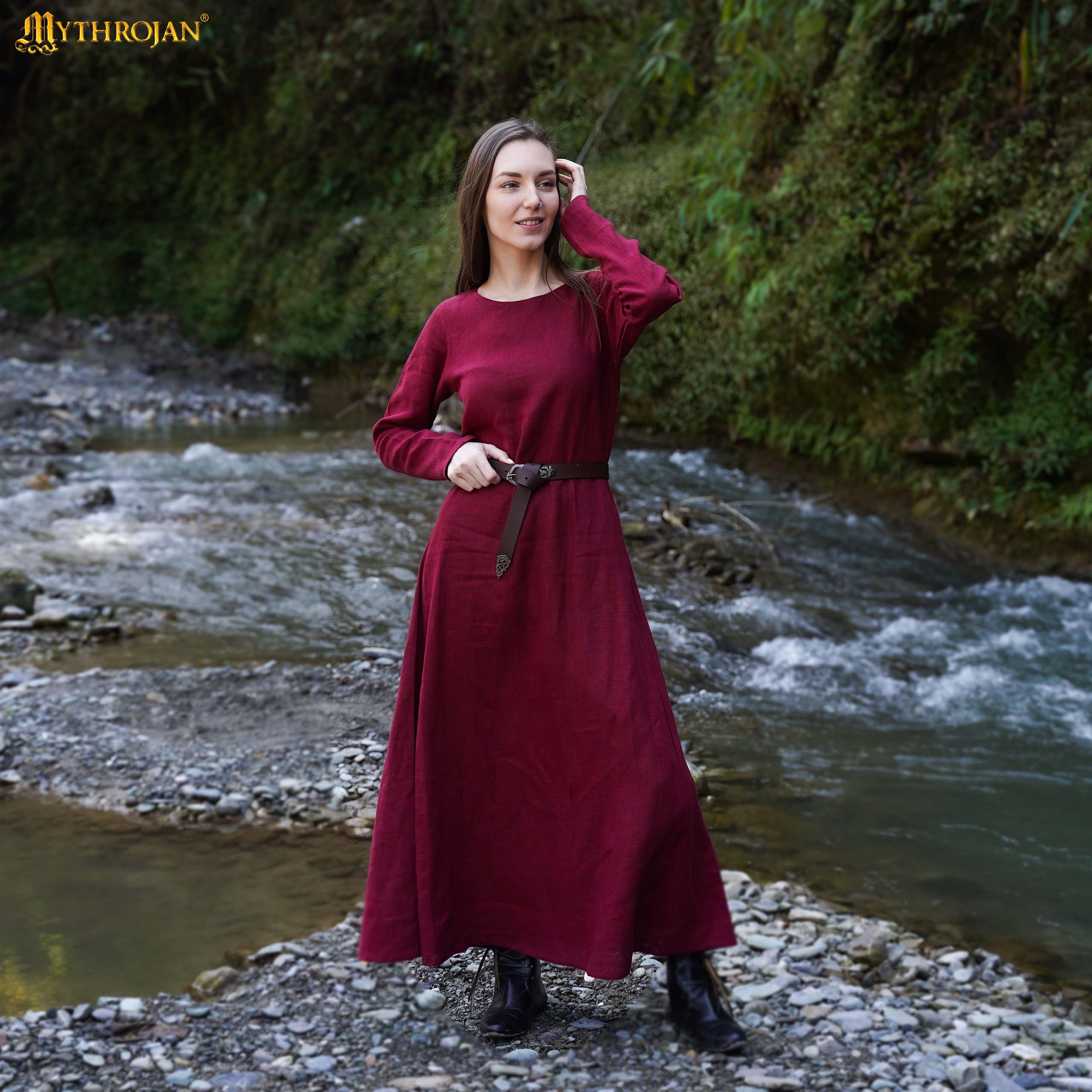 Vestido vikingo largo Helga en lino 100% para mujer