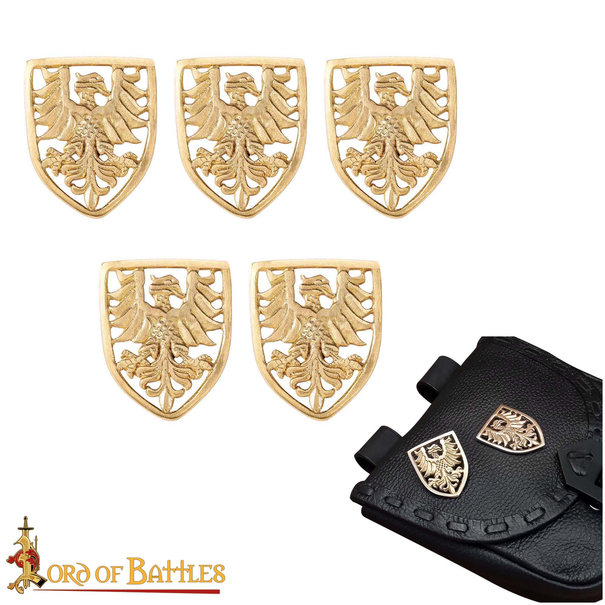 Escudo Heráldico de Águila Adornos de Latón - Juego de 5 Monturas Decorativas Medievales - Imagen 4