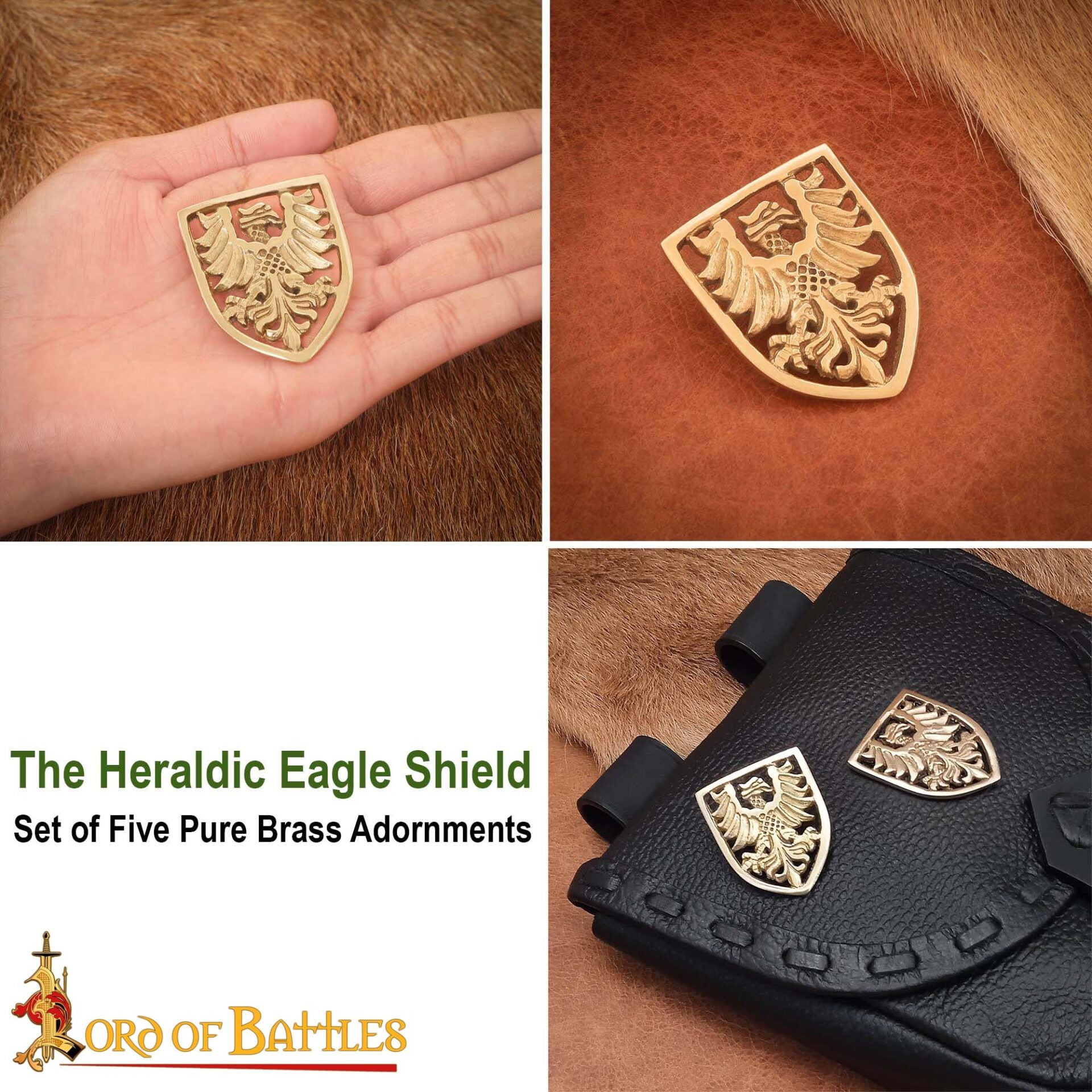 Escudo Heráldico de Águila Adornos de Latón - Juego de 5 Monturas Decorativas Medievales - Imagen 15