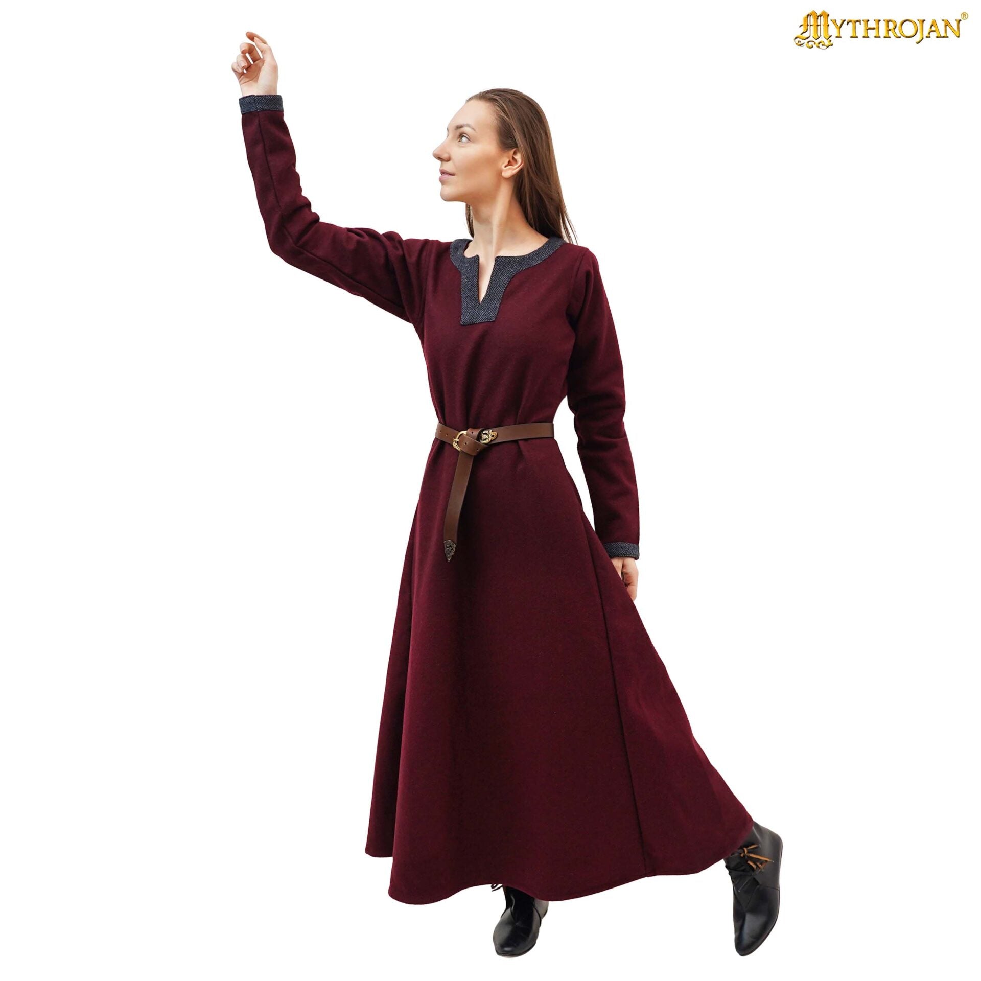 Vestido vikingo Ingrid — lana 100% reciclada y bordes en sarga diamante - imagen 4