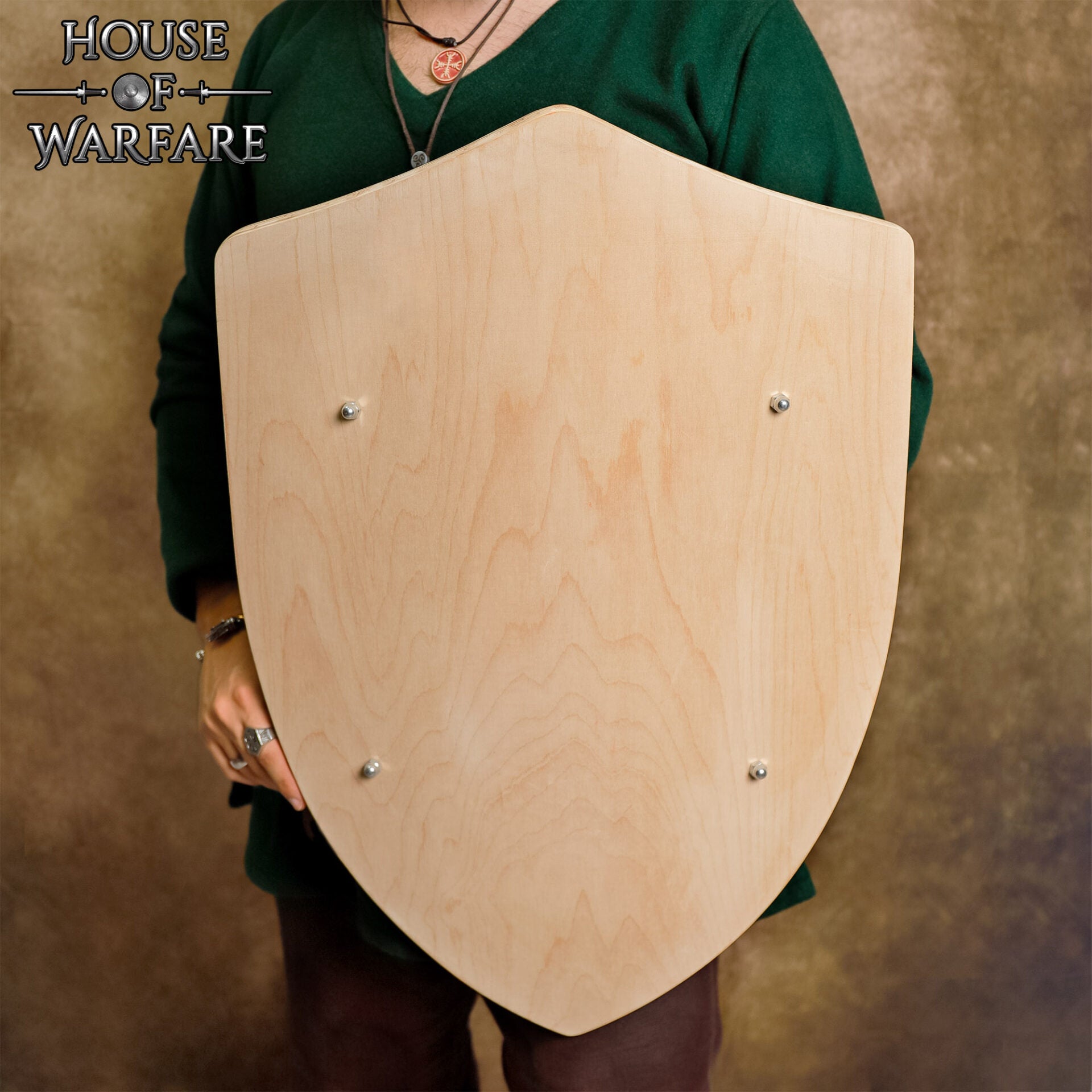 Escudo grande de madera maciza personalizable con correas de cuero - imagen 4