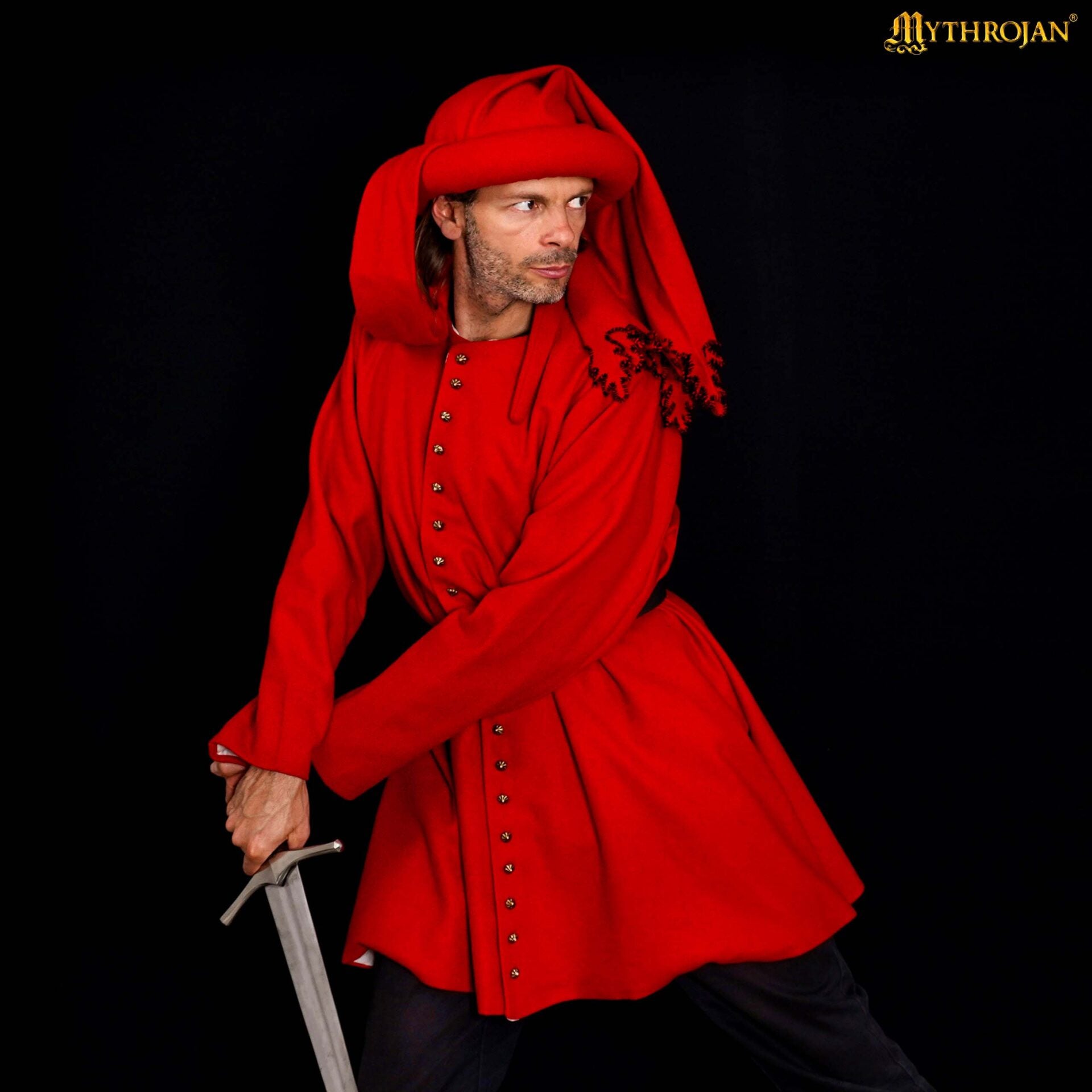 Houppelande de lana - Vestido medieval tardío con botones de latón - imagen 14