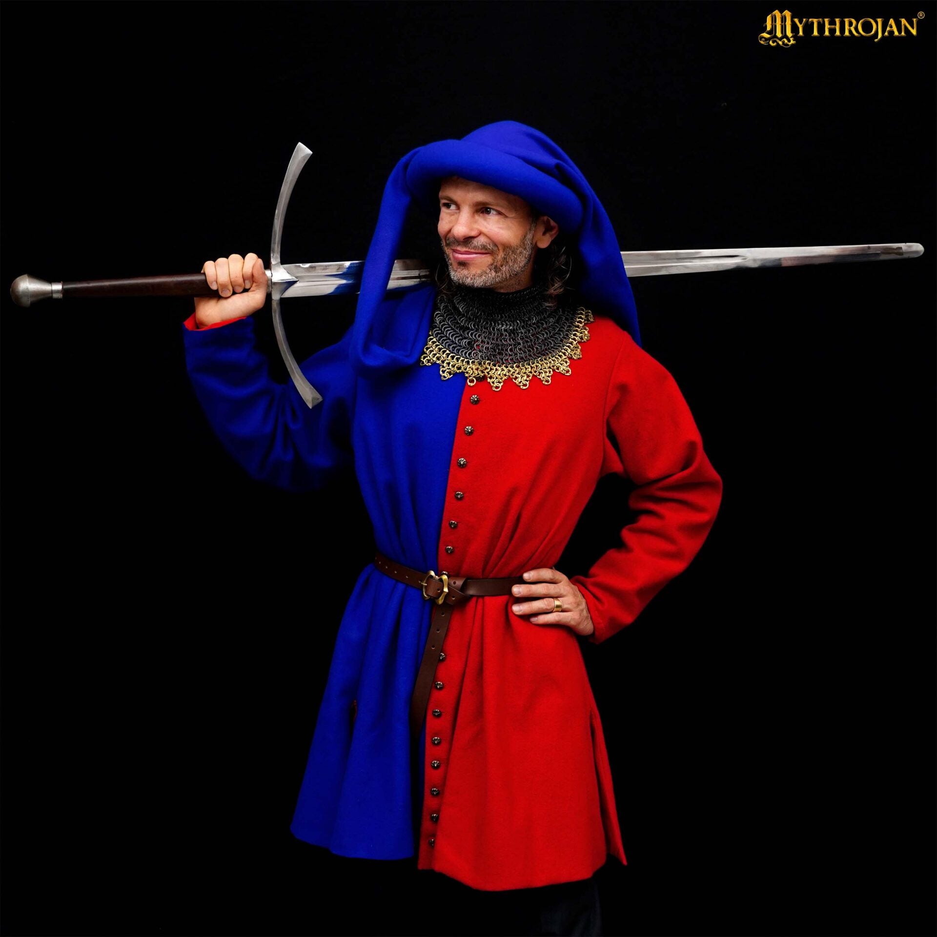 Houppelande de lana - Vestido medieval tardío con botones de latón - imagen 6