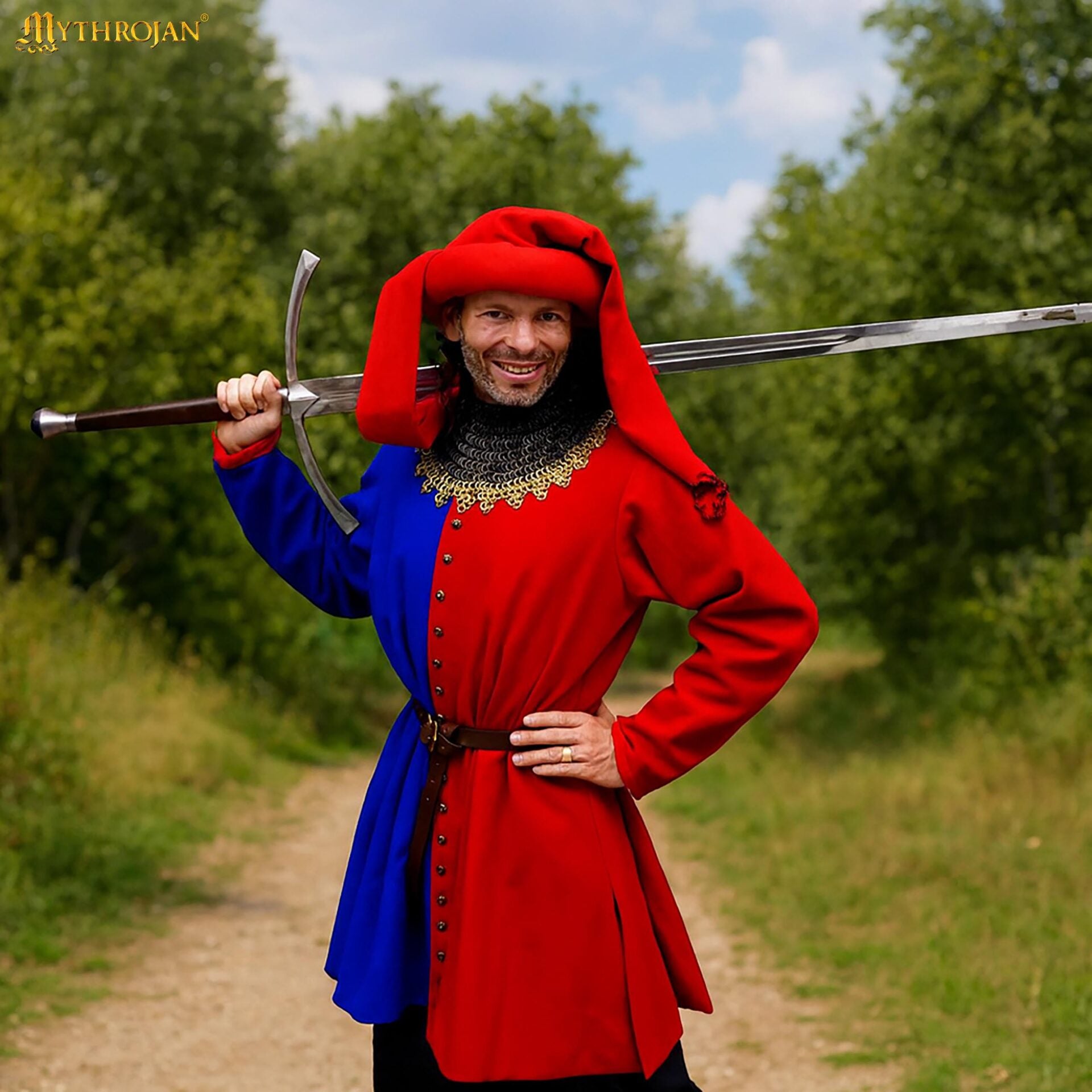 Houppelande de lana - Vestido medieval tardío con botones de latón - imagen 5