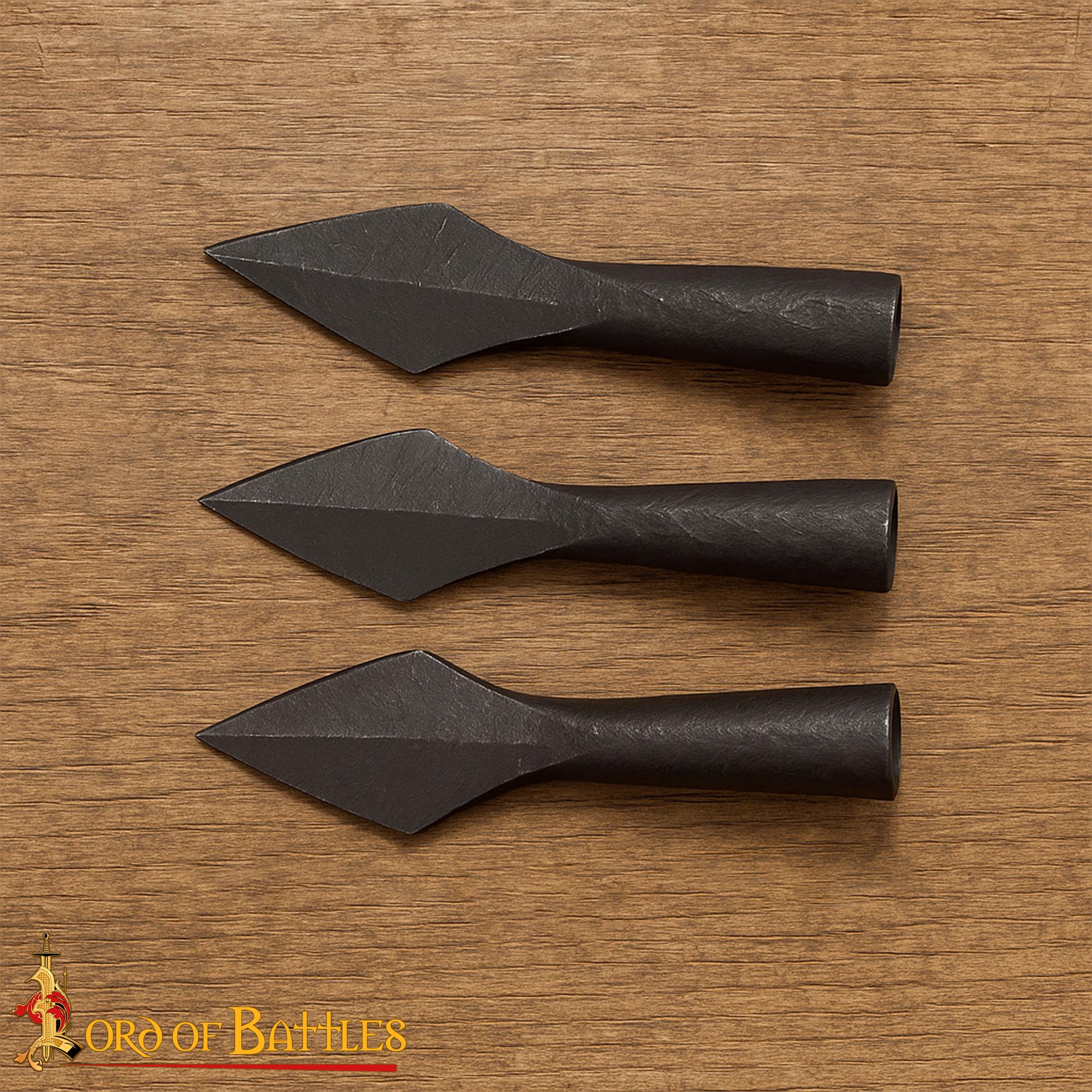 Punta de flecha forjada en hierro, forma diamante, casquillo cónico - Set of 3