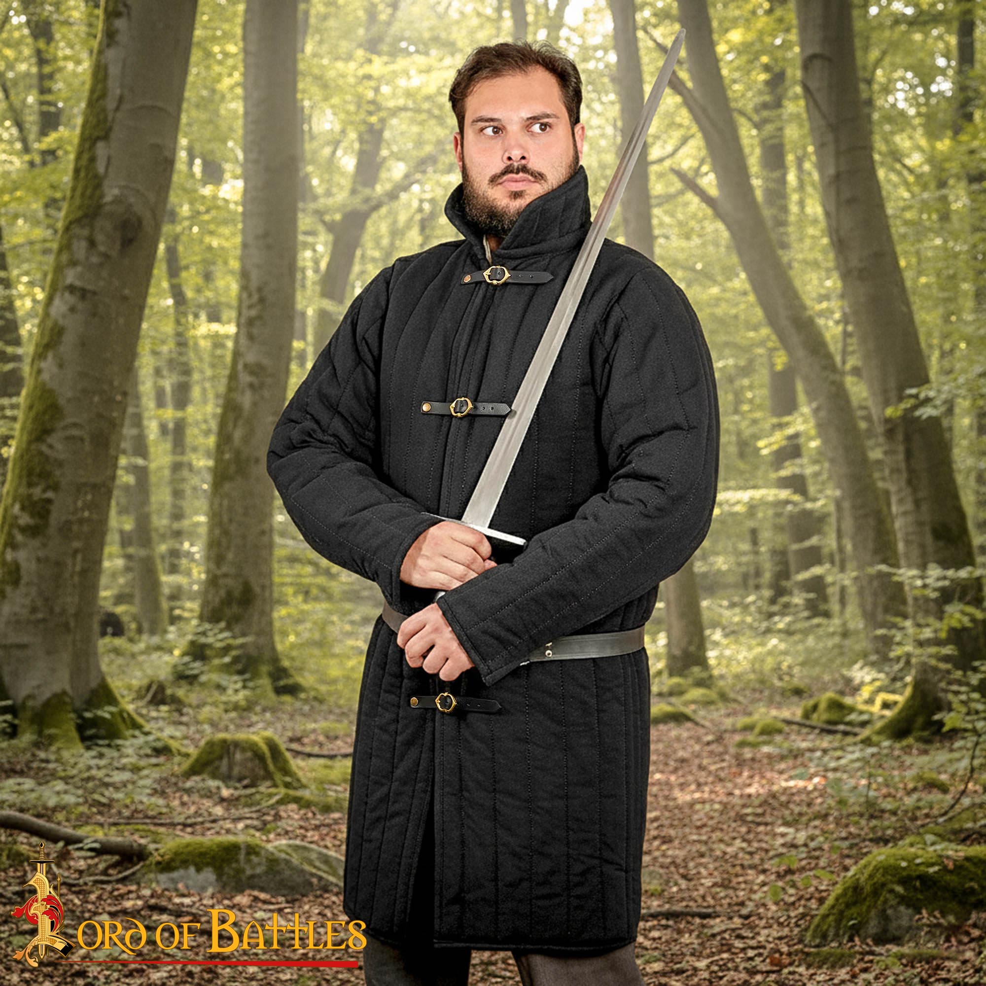 Gambesón acolchado Tipo 10 — Cota acolchada medieval - Negro - M