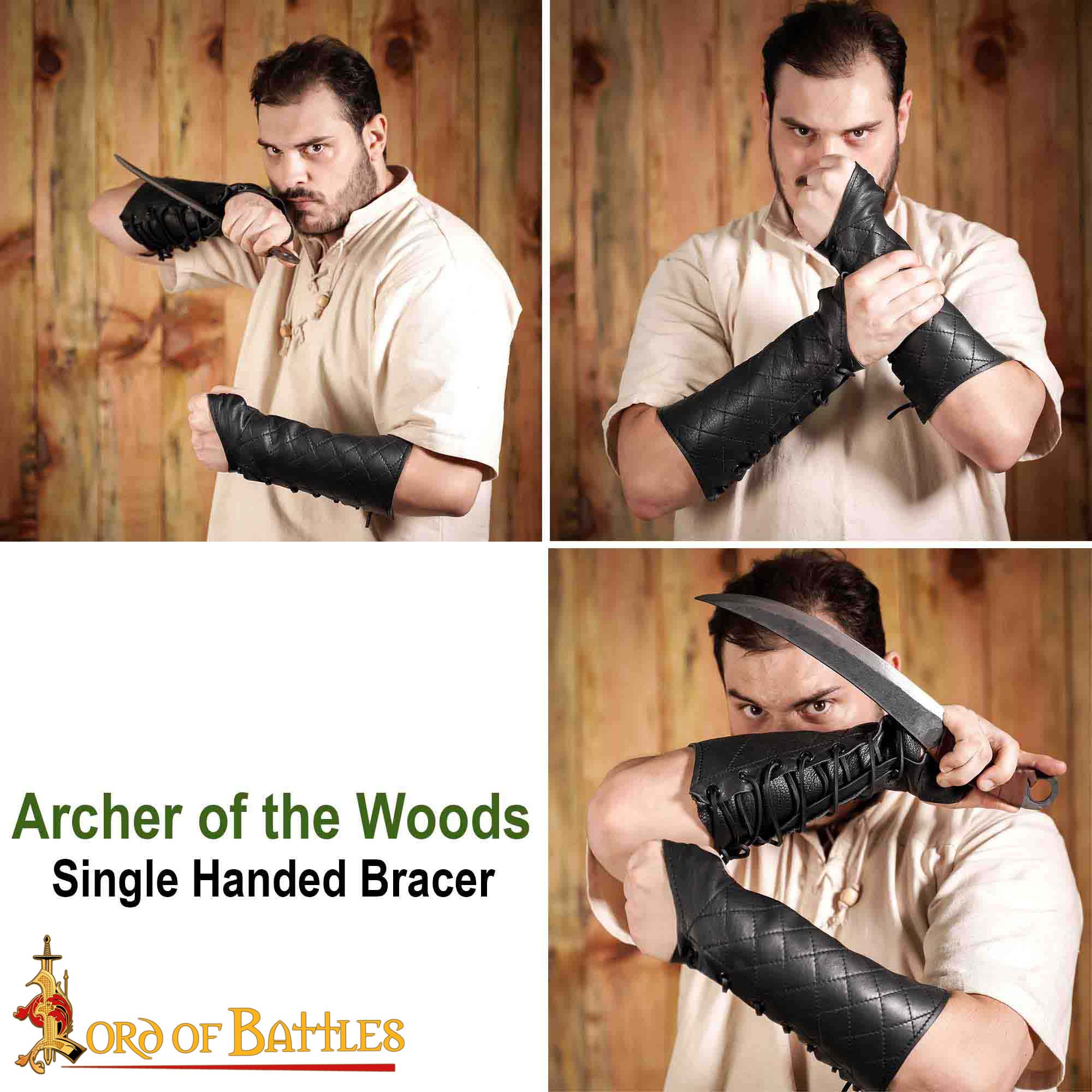 Imagen única de: Brazal de cuero acolchado con protector de pulgar para arquería y LARP