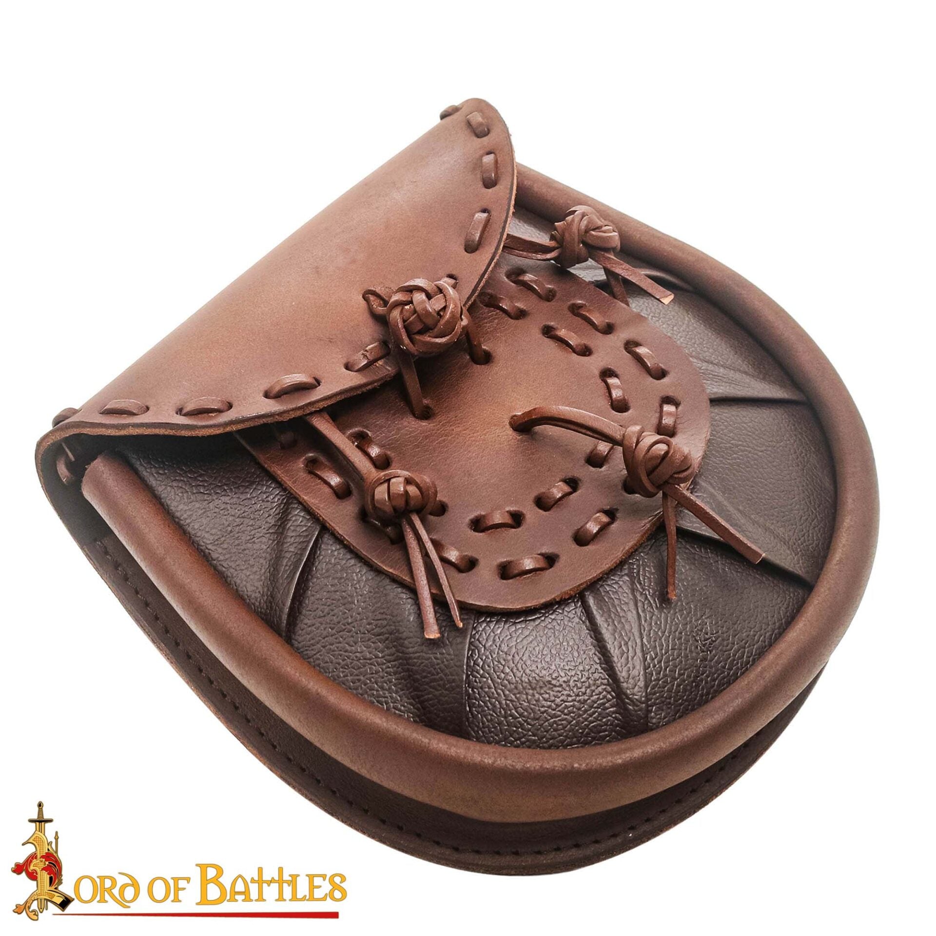 Imagen única de: Riñonera Medieval de Cuero Sporran con Borlas Anudadas - Bolsa Marrón