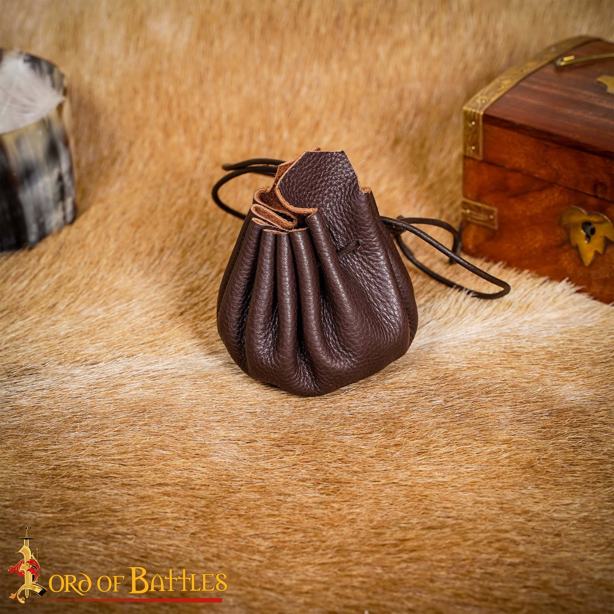Bolsa de monedas para cinturón, cuero genuino hecha a mano - Marrón