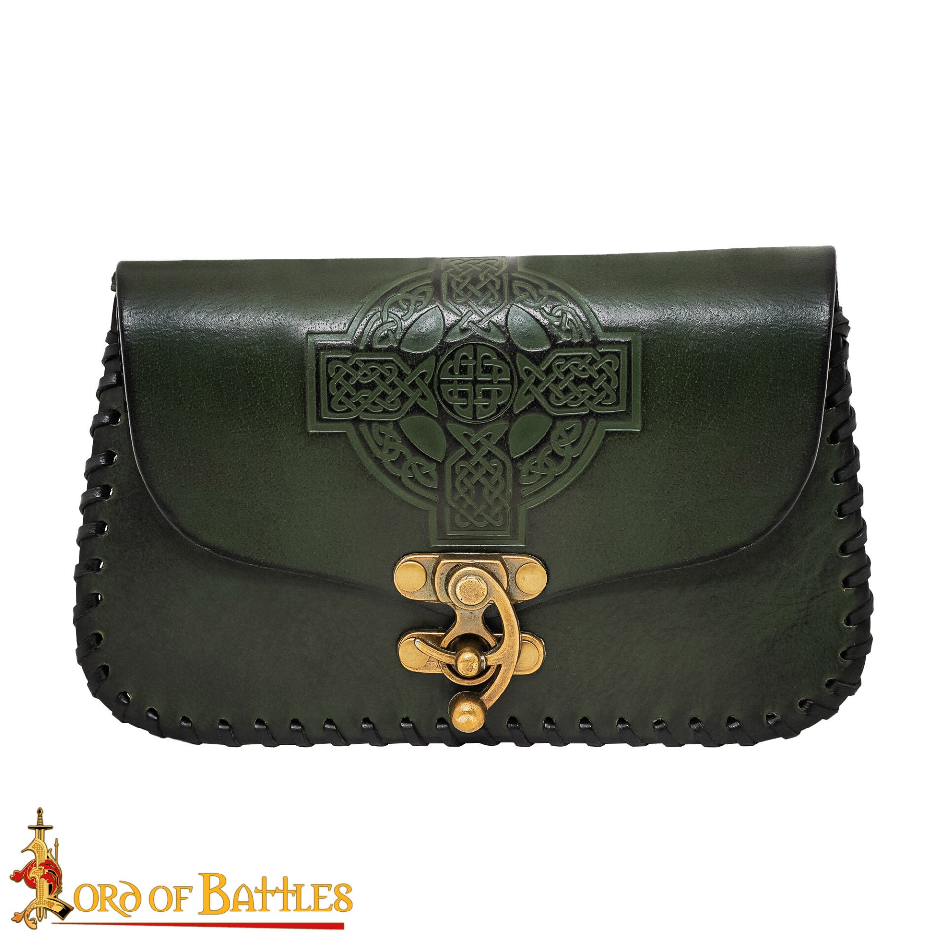 Bolsa de cinturón medieval de cuero genuino con cruz celta grabada — hecha a mano - imagen 6