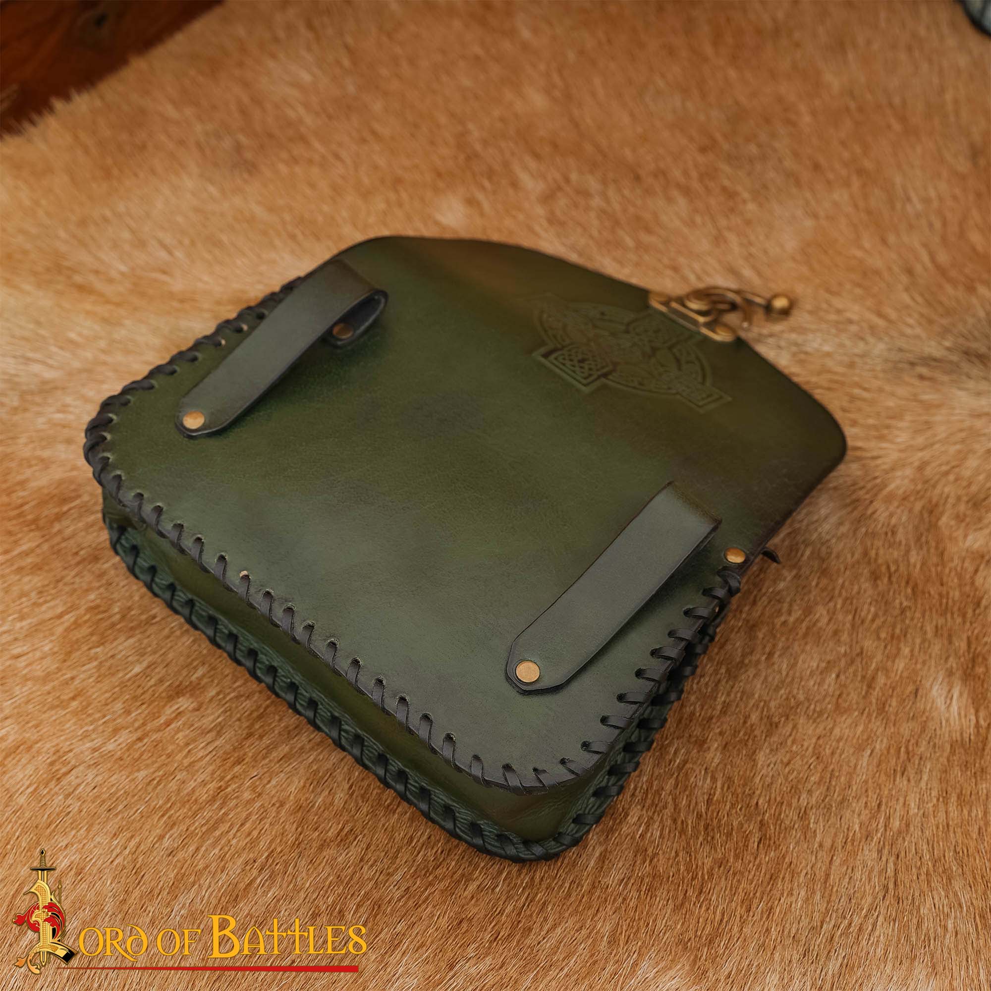 Bolsa de cinturón medieval de cuero genuino con cruz celta grabada — hecha a mano - imagen 9