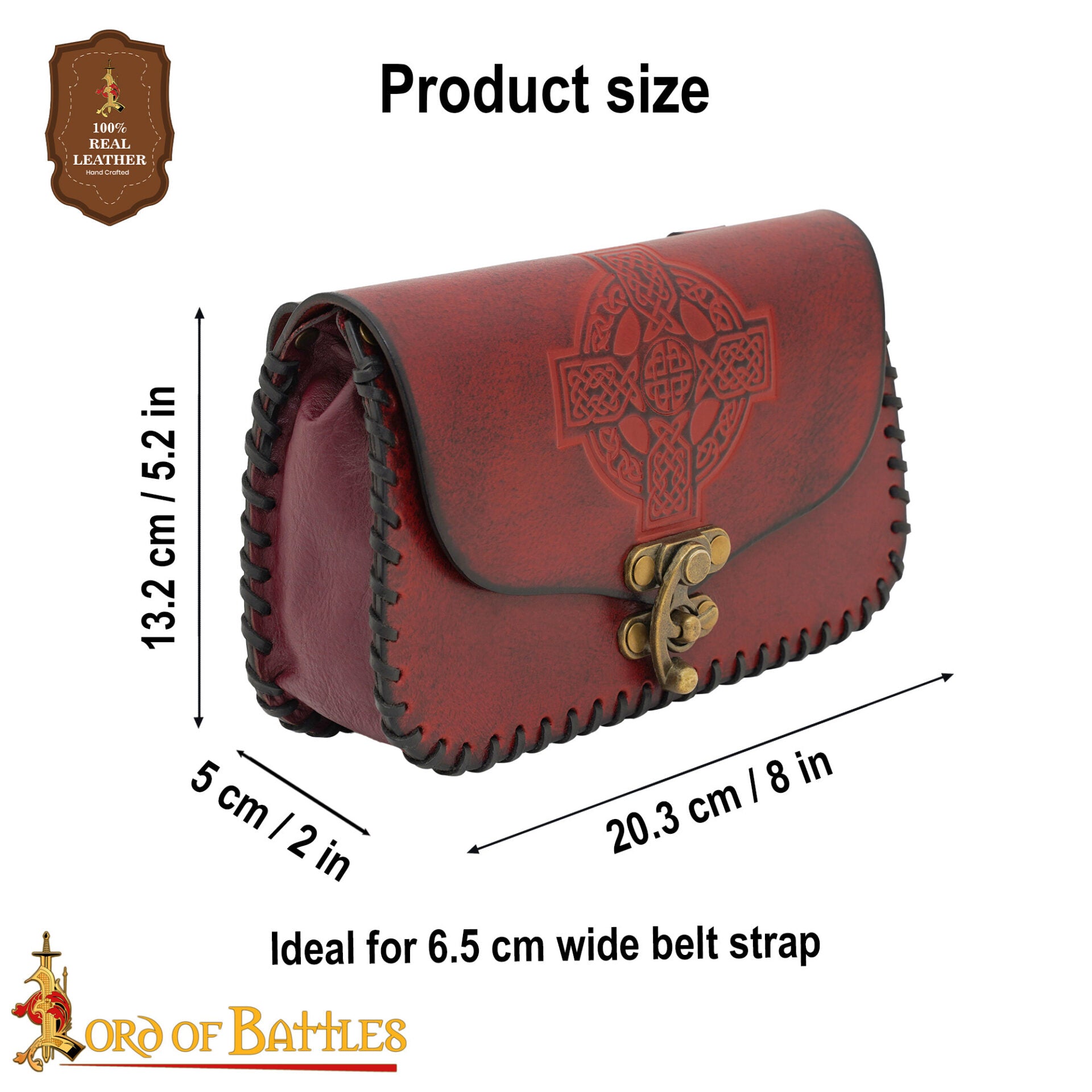 Bolsa de cinturón medieval de cuero genuino con cruz celta grabada — hecha a mano - imagen 12