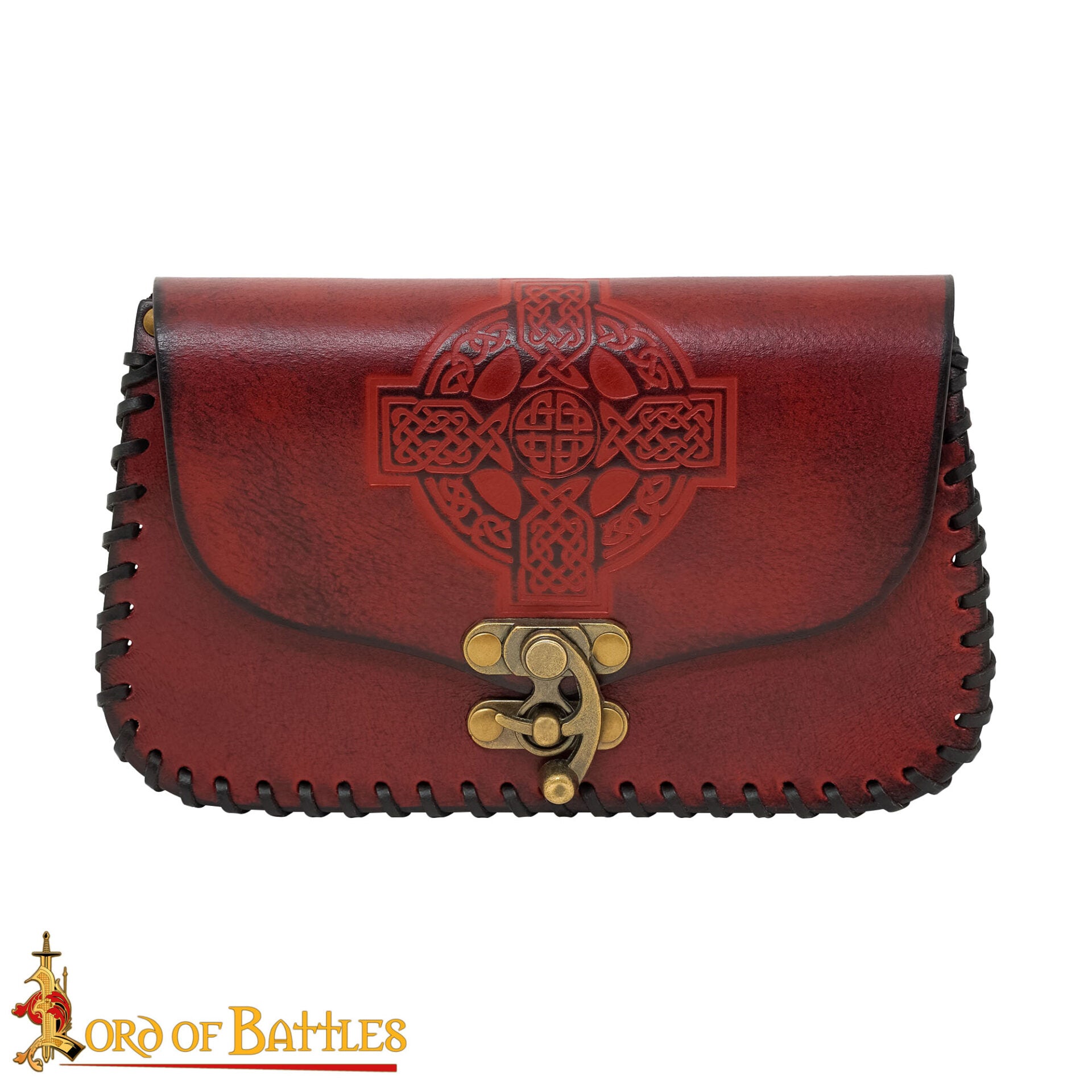 Bolsa de cinturón medieval de cuero genuino con cruz celta grabada — hecha a mano - imagen 13