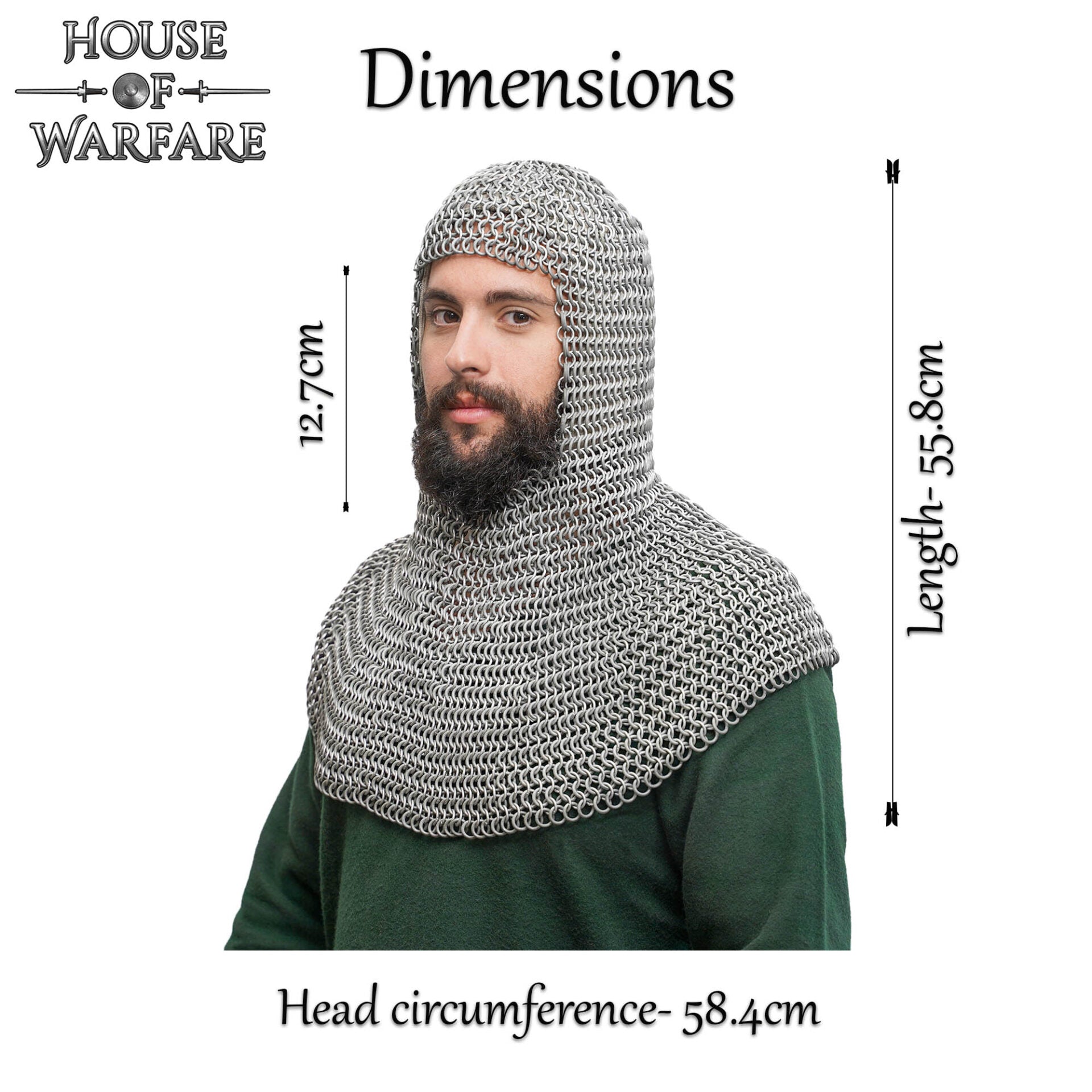 Imagen única de: Cofia Medieval de Cota de Malla de Aluminio de 10 Mm con Anillas de Caucho, Galga 14