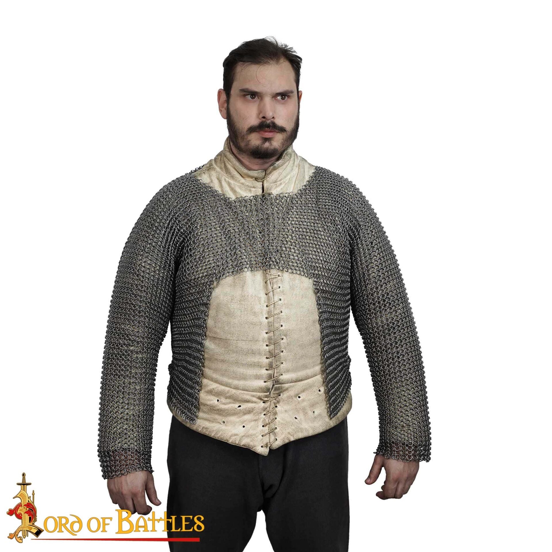 Hauberk de malla medieval corto, 9 mm, acero calibre 16 - imagen 4