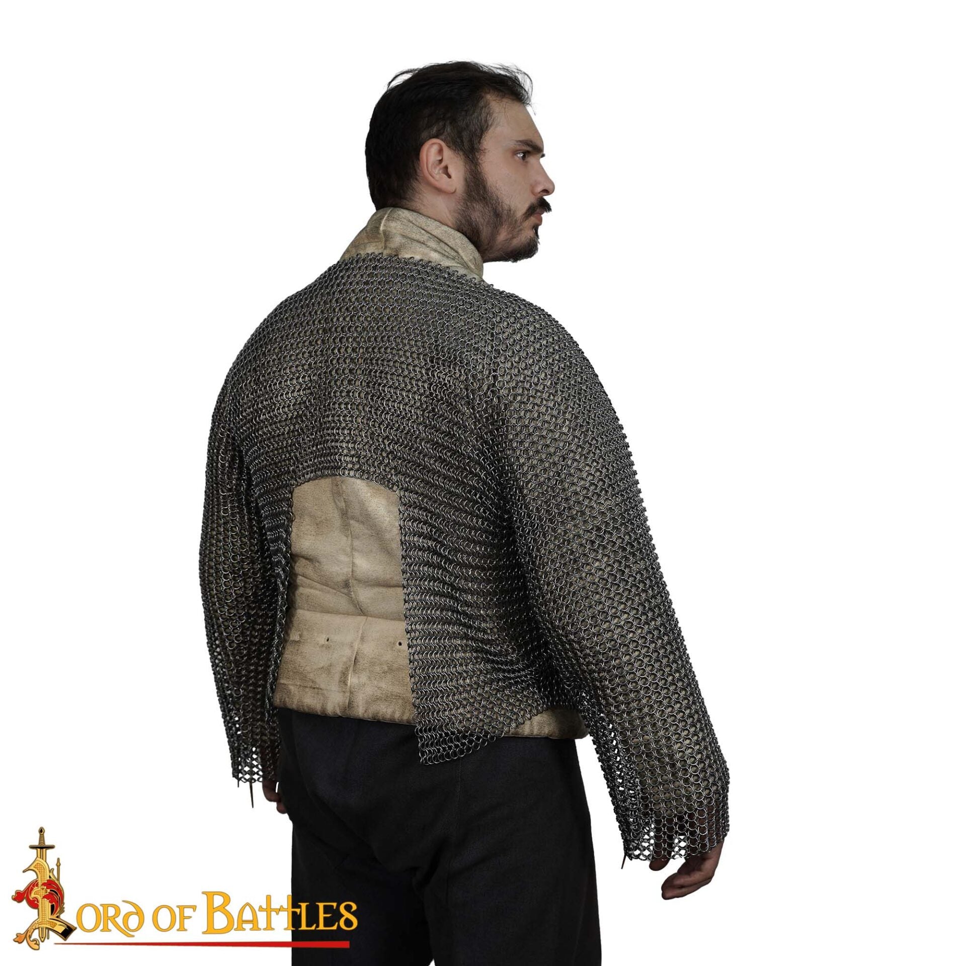 Hauberk de malla medieval corto, 9 mm, acero calibre 16 - imagen 6