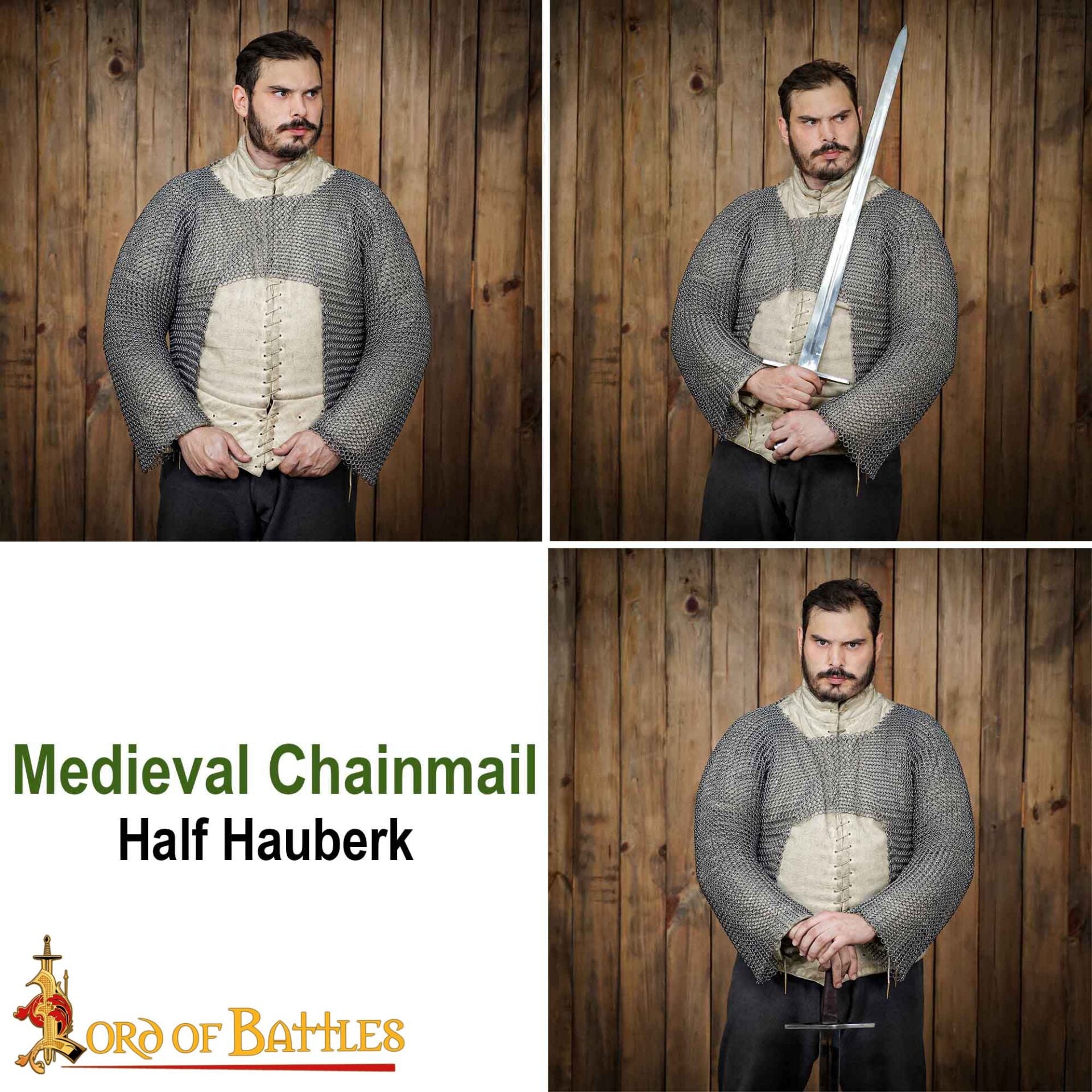 Hauberk de malla medieval corto, 9 mm, acero calibre 16 - imagen 8