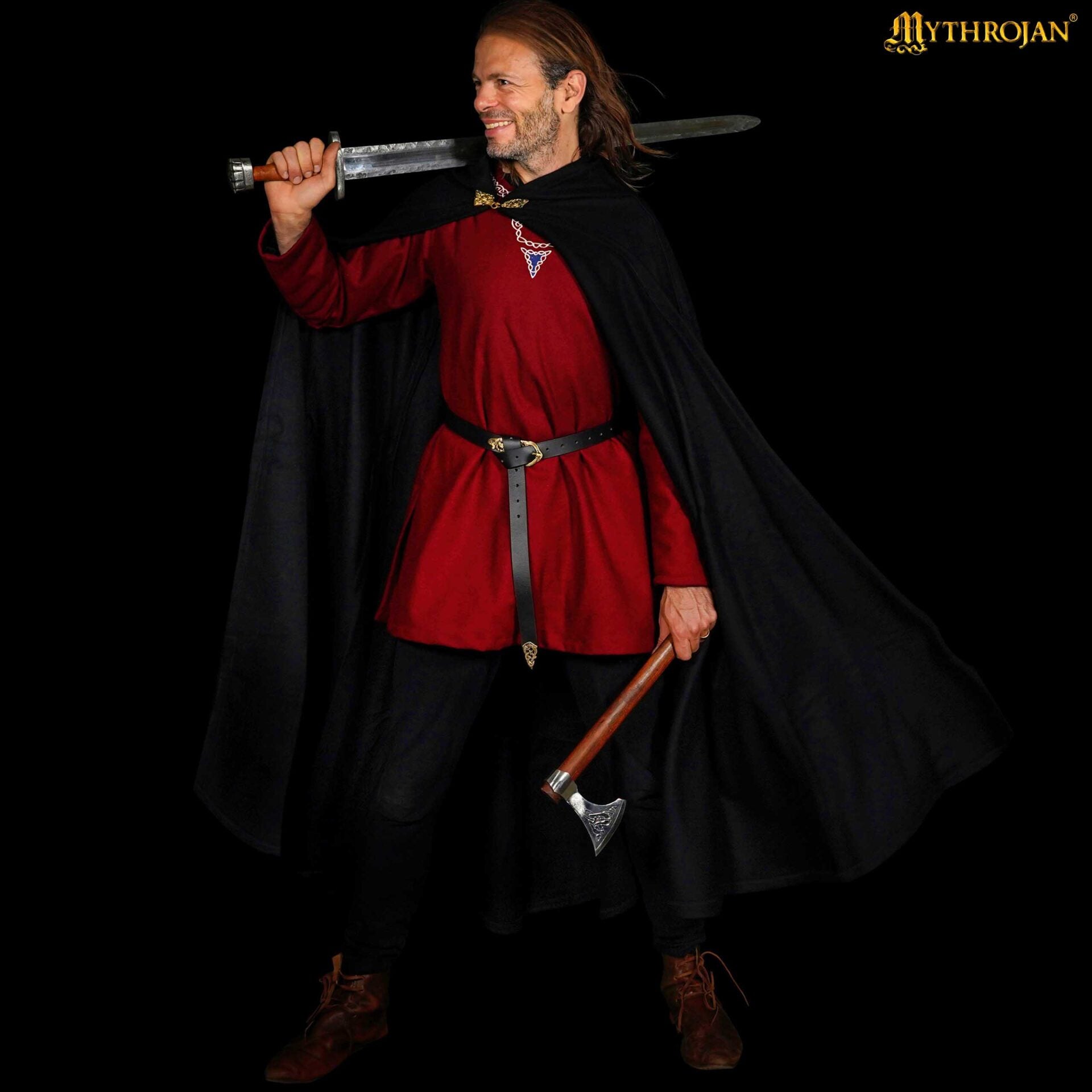 Capa medieval con capucha de lana y broche de latón macizo - imagen 14