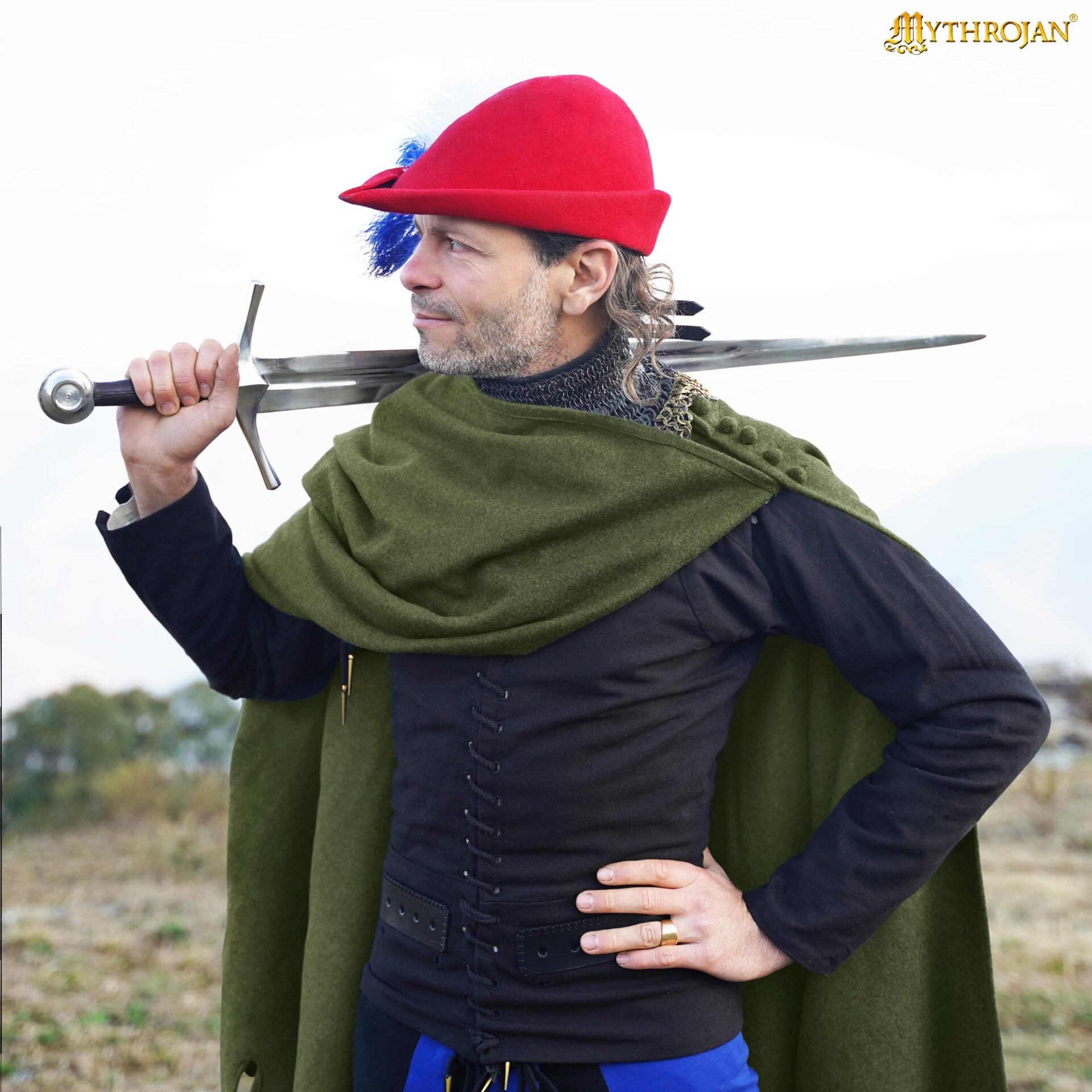 Capa medieval para hombre — lana reciclada, corte semicircular y botones cosidos a mano - imagen 10