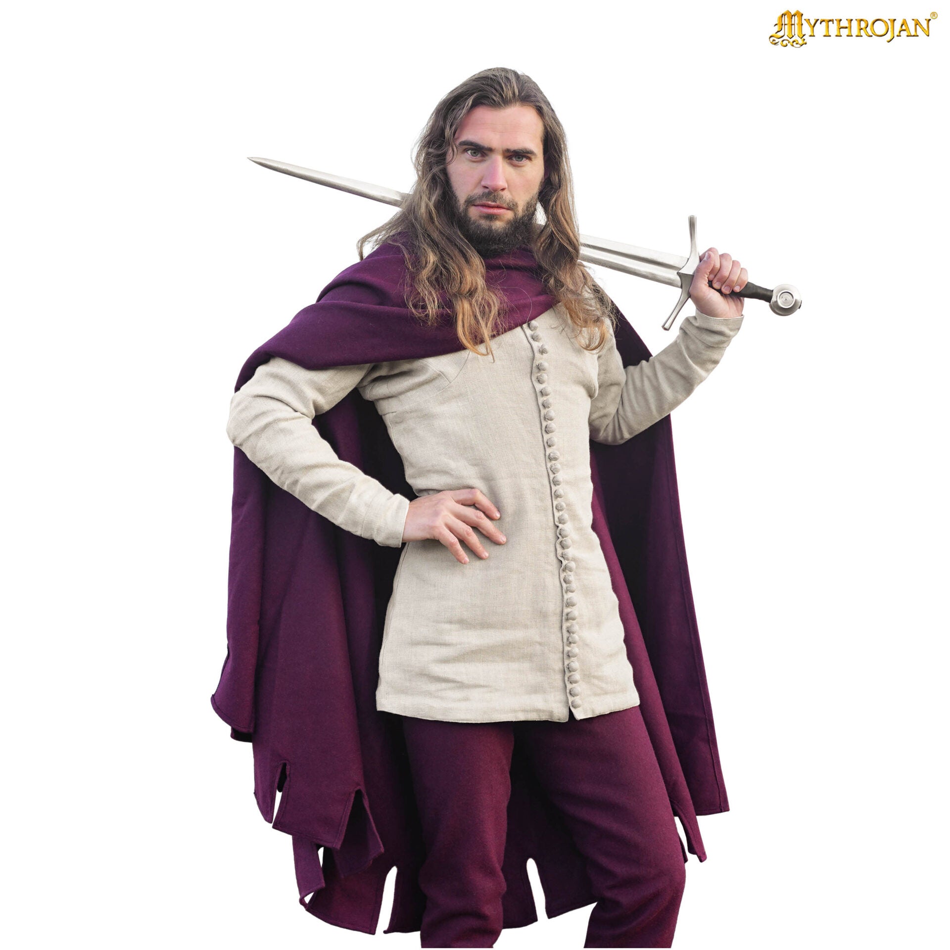 Capa medieval para hombre — lana reciclada, corte semicircular y botones cosidos a mano - imagen 12