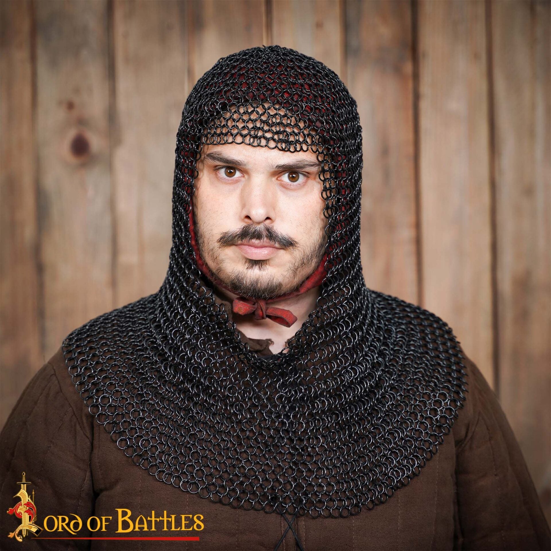Capucha de malla medieval 10 mm — acero 16 gauge para LARP y cosplay - Negro