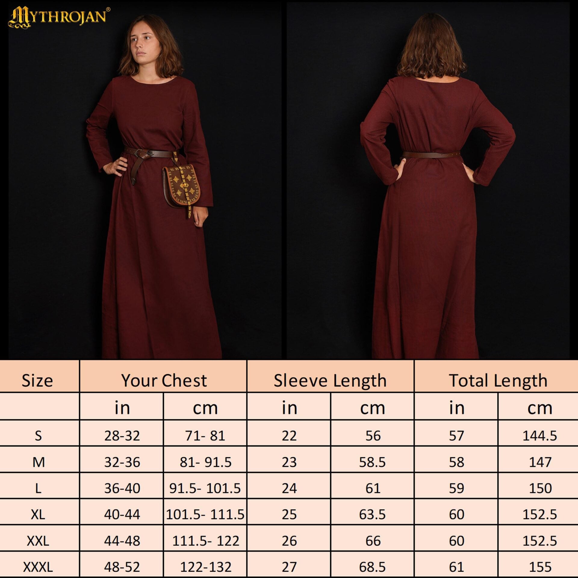 Vestido medieval 100% algodón, largo para LARP y recreación - imagen 22