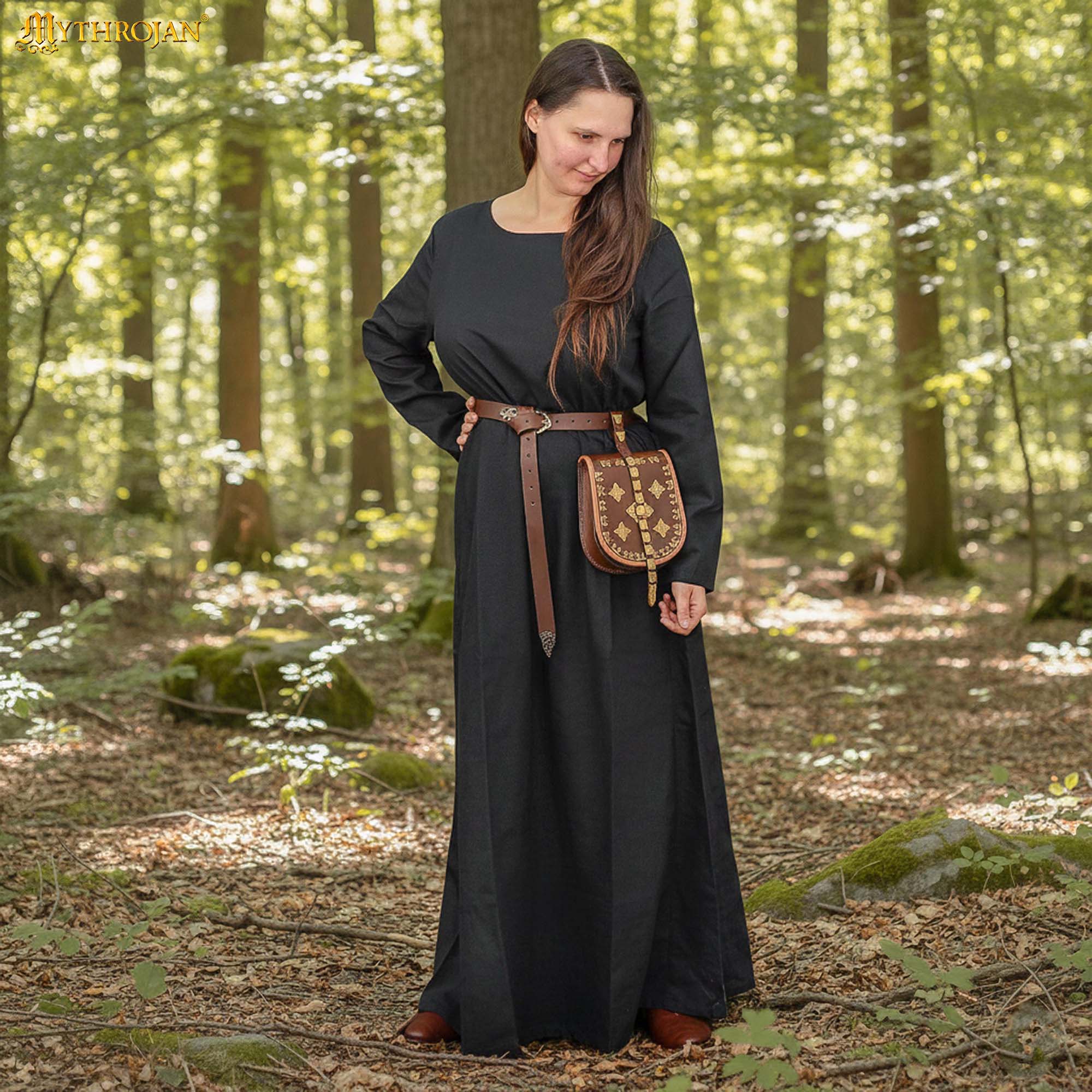 Vestido medieval 100% algodón, largo para LARP y recreación