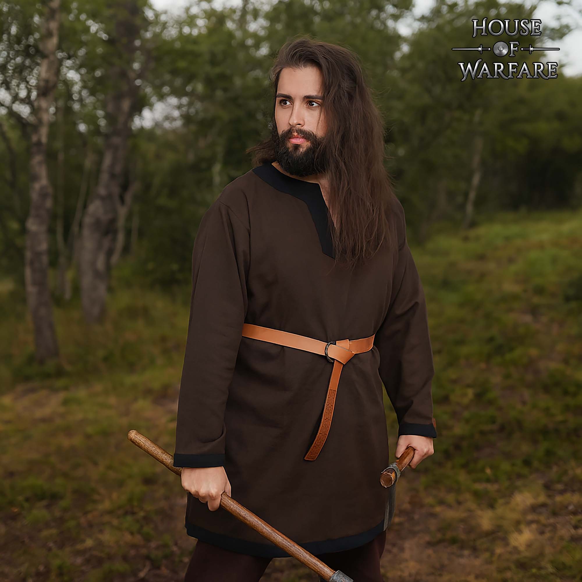 Túnica medieval vikinga de algodón con remates contrastados - imagen 2
