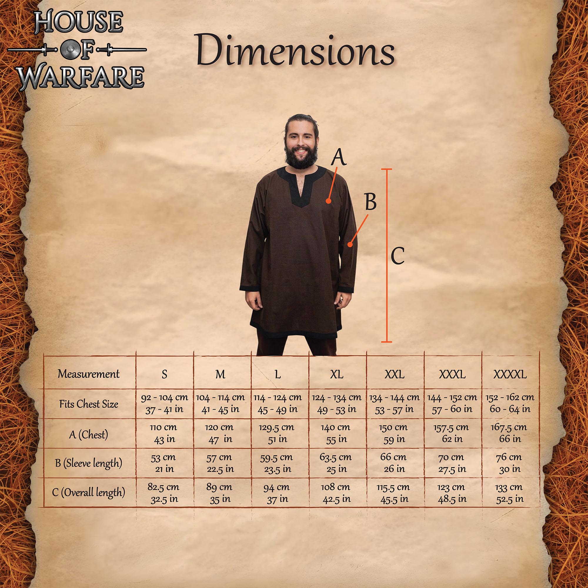 Túnica medieval vikinga de algodón con remates contrastados - imagen 3