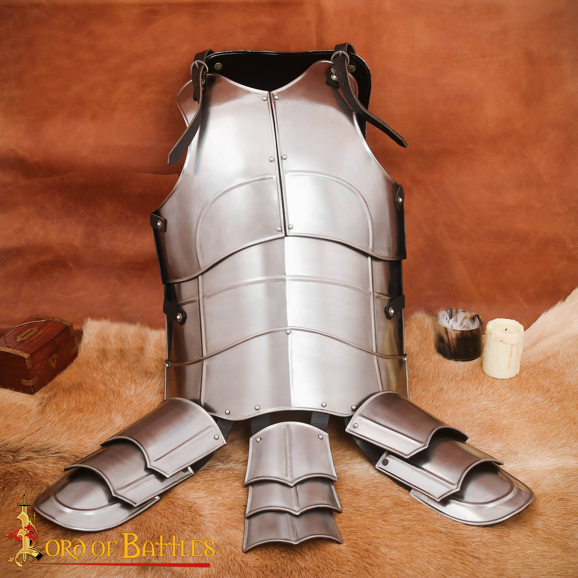 Coraza medieval de acero calibre 18 con tassets y placa inguinal