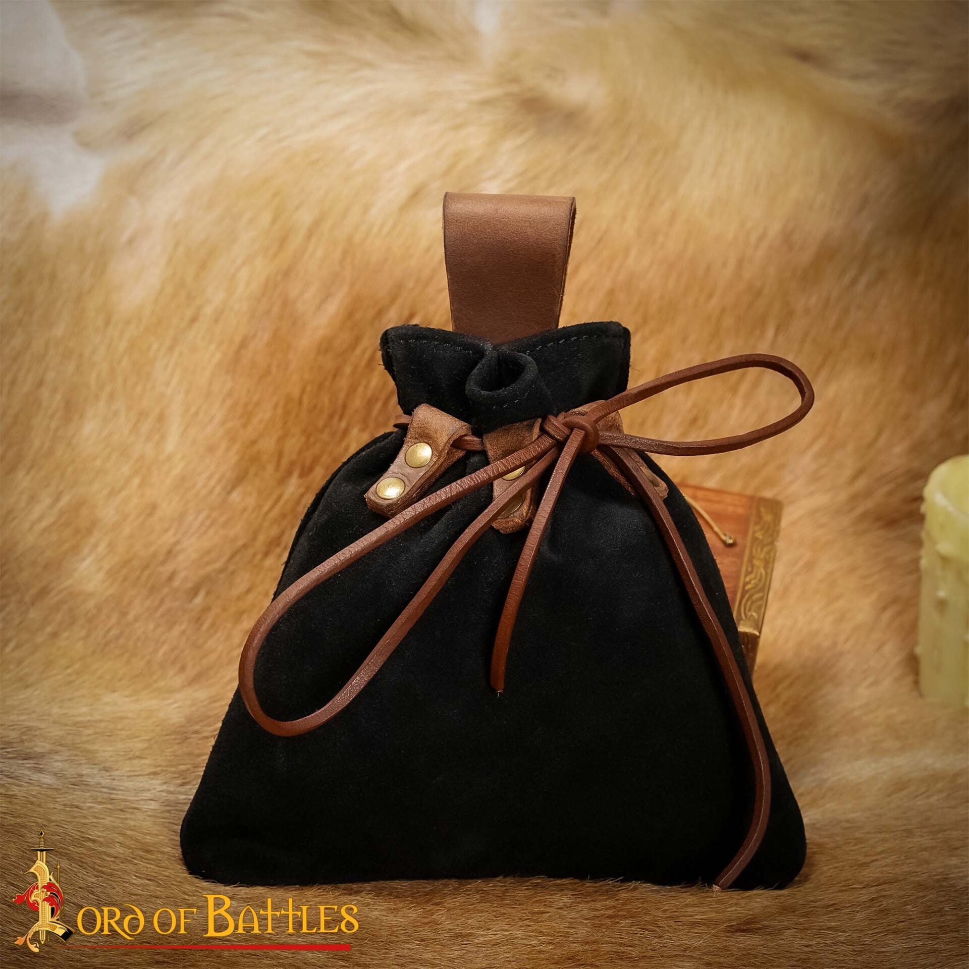 Bolsa de cinturón medieval en cuero con cierre de cordón - imagen 10