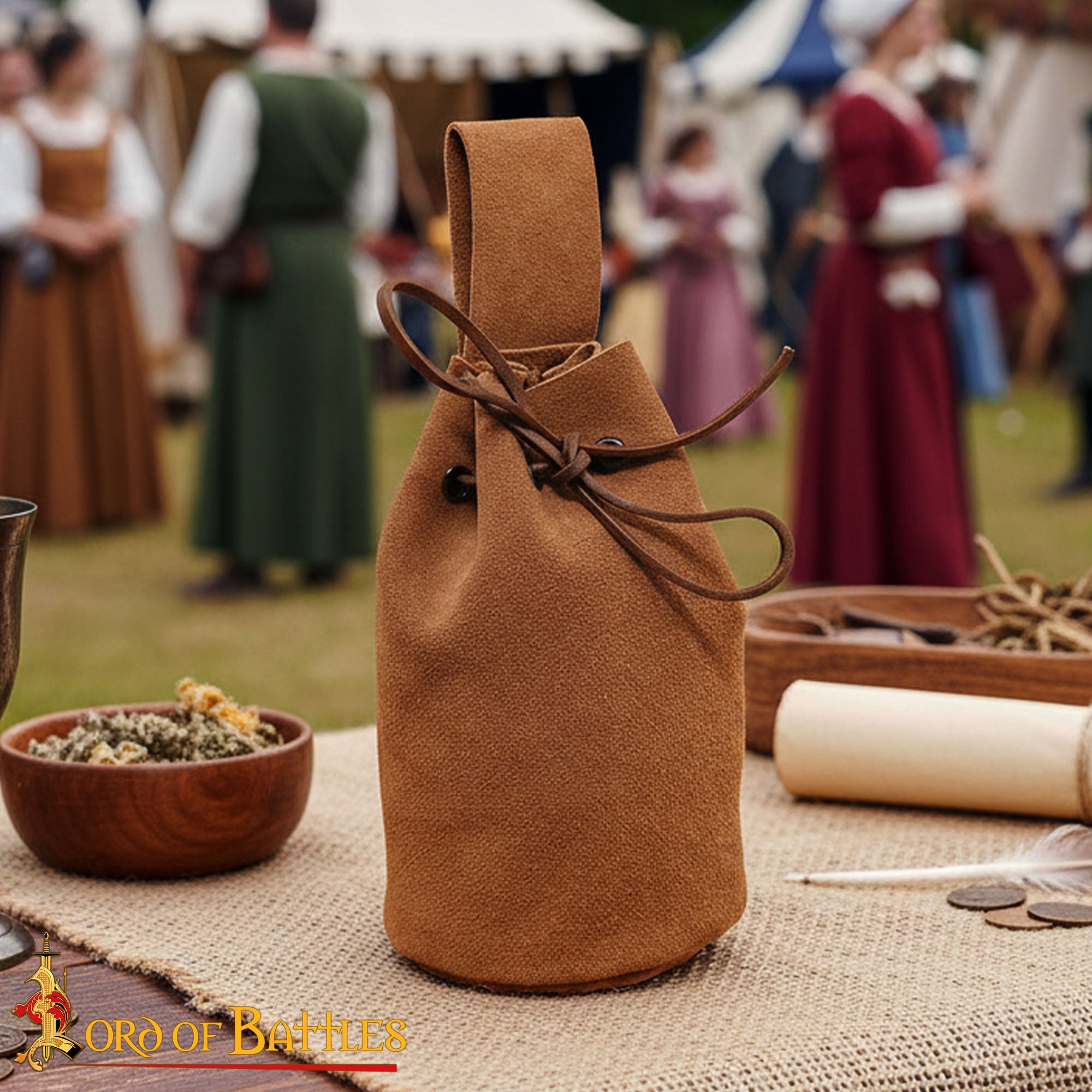 Bolsa de ante genuino con cordón para monedas y dados - Marrón