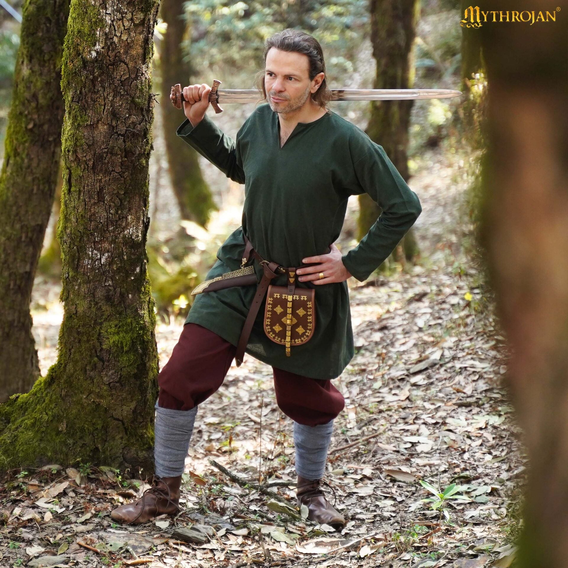 Túnica vikinga "Bjorn" en chambray 100% algodón, con cuñas laterales