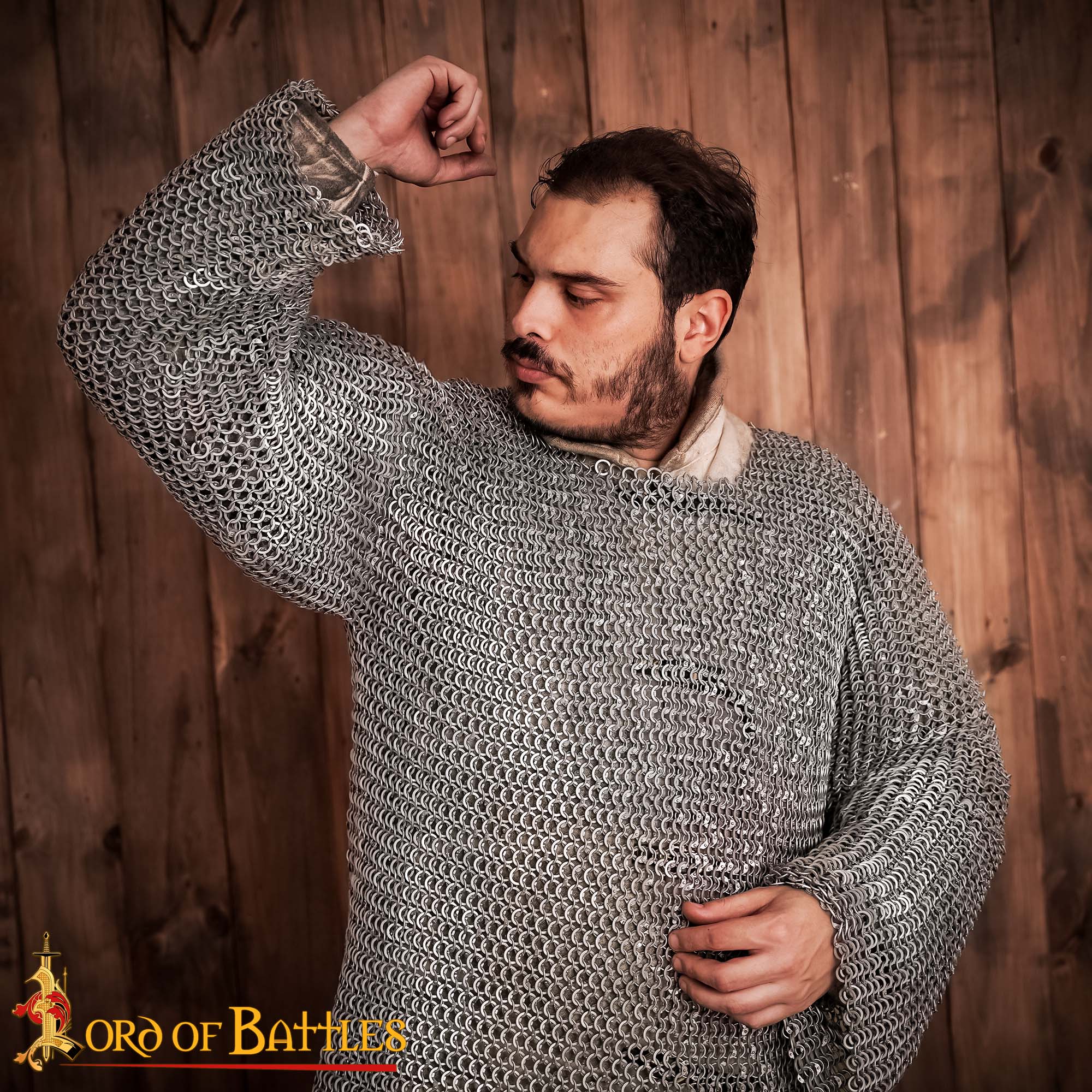 Hauberk de malla con anillas riveteadas 10 mm — aluminio, tallas L–XXL - imagen 2