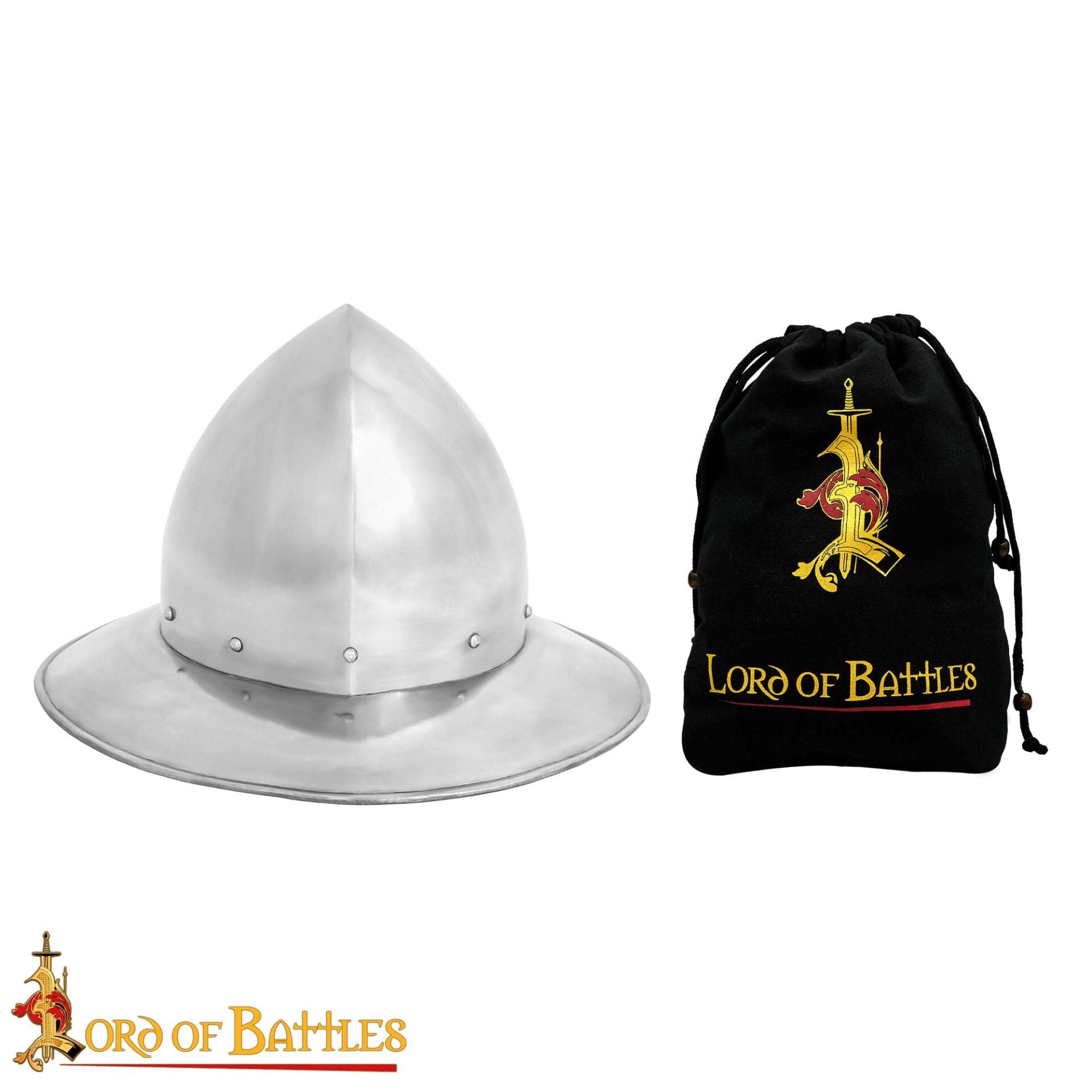 Imagen única de: Sombrero de Tetera del Siglo Xiv - Casco de Acero Pulido de Calibre 16 Hecho a Mano con Suspensión de Cuero