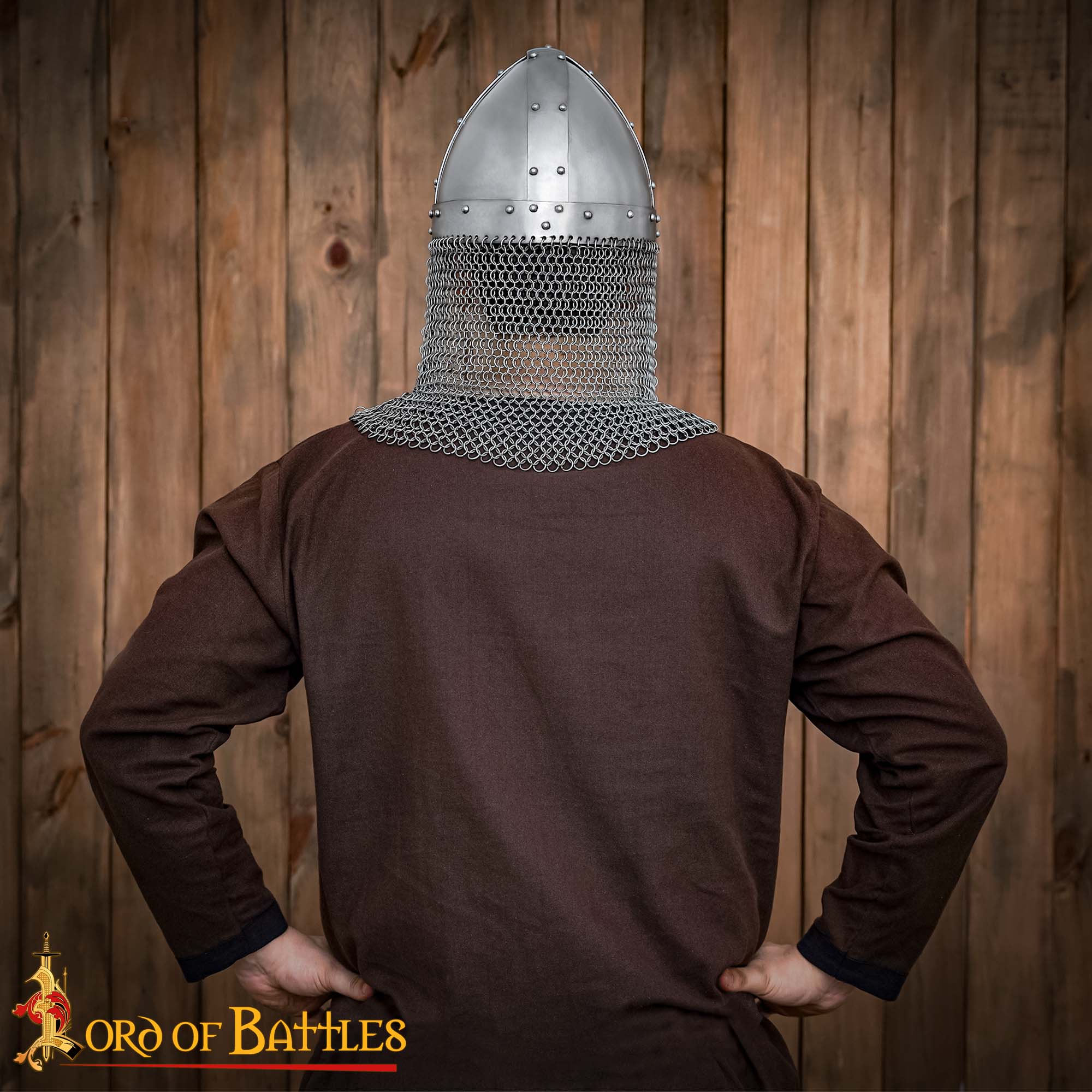 Imagen única de: Casco Medieval Normando Nasal de Acero con Corail de Cota de Malla 16 Calibre