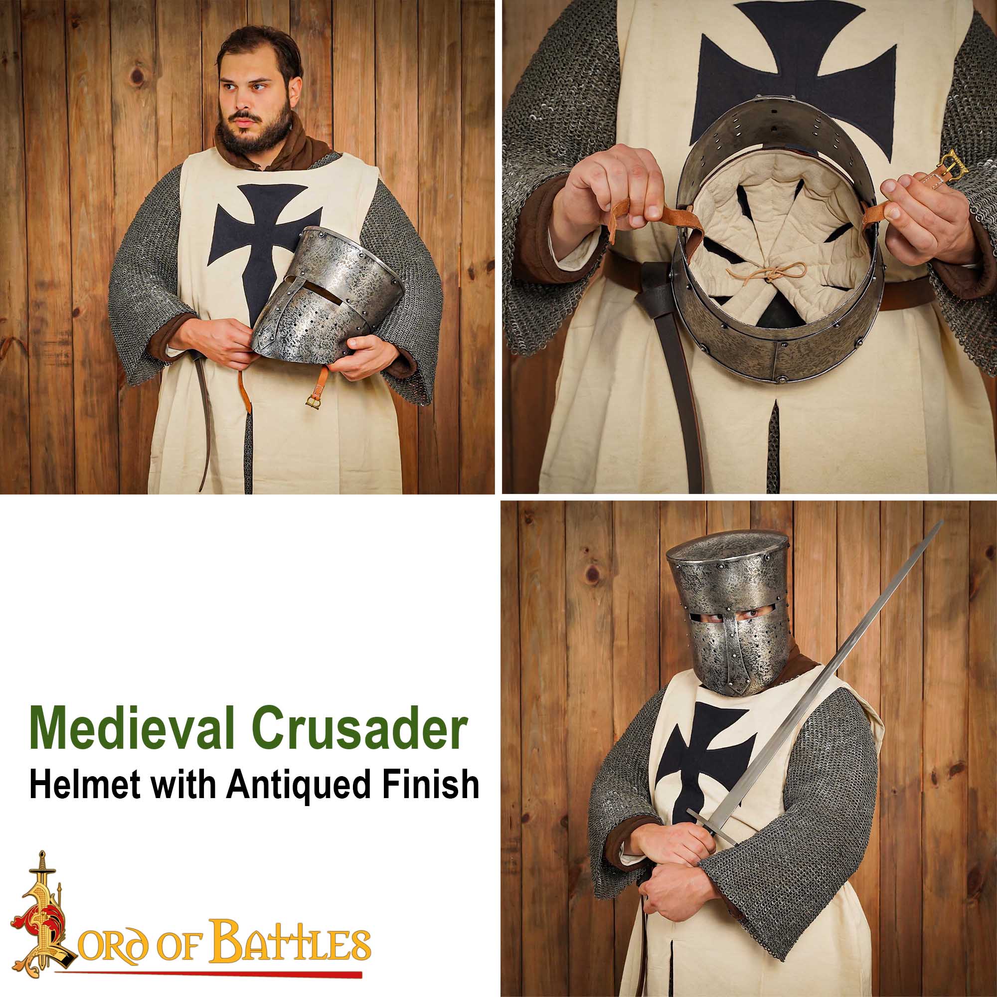 Imagen única de: Casco Cruzado Medieval Antiguo con Forro Acolchado Calibre 16