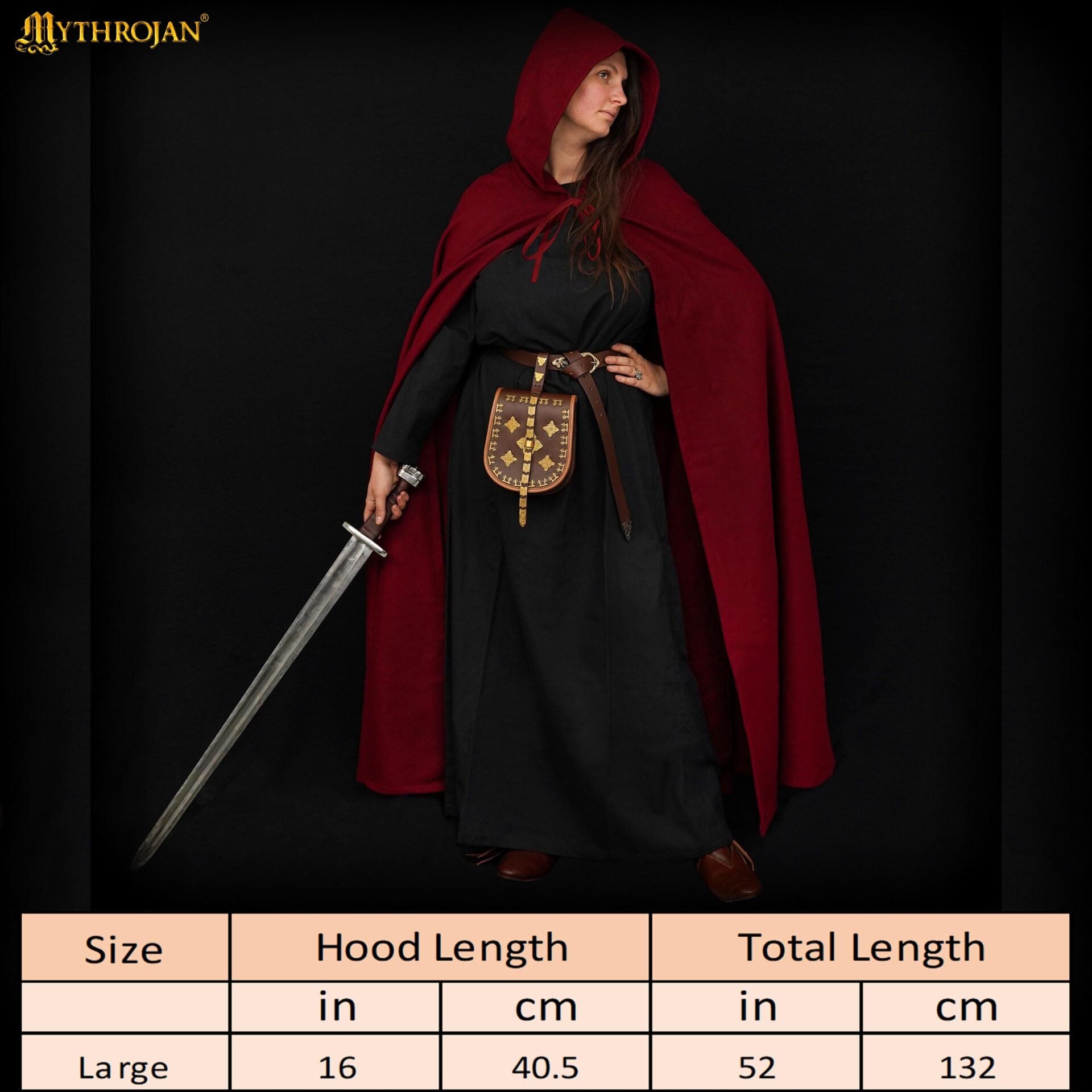 Capa medieval con capucha 100% algodón para LARP y recreación - imagen 10