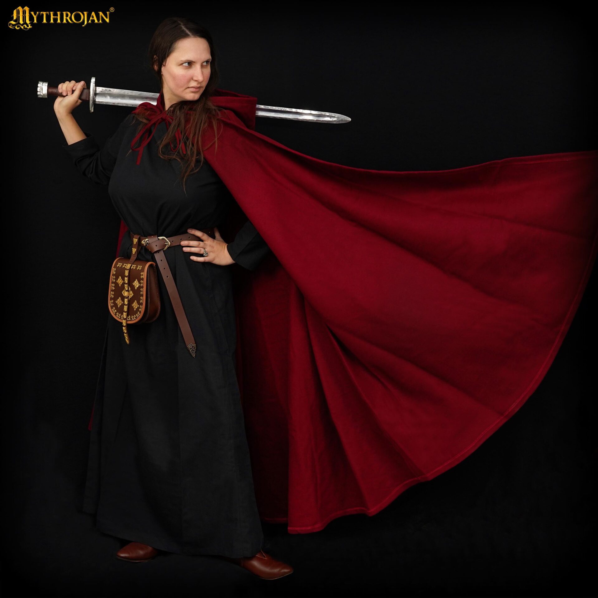 Capa medieval con capucha 100% algodón para LARP y recreación