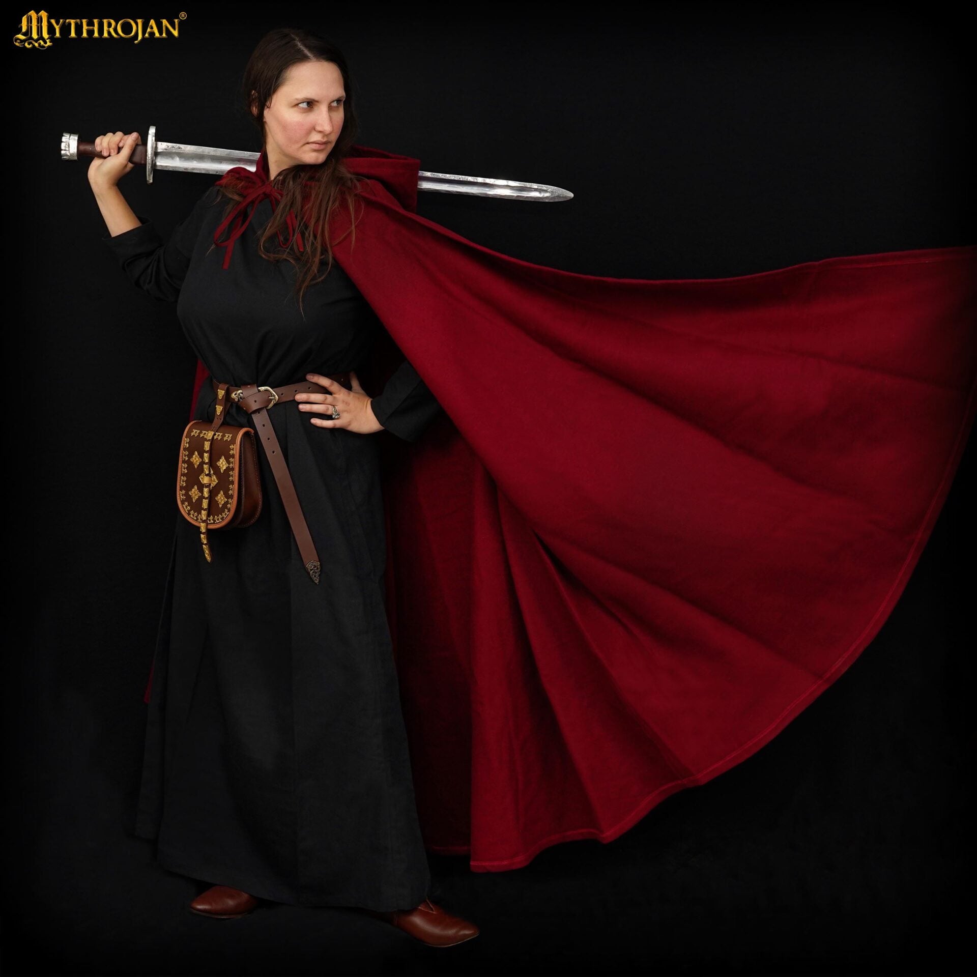 Capa medieval con capucha 100% algodón para LARP y recreación