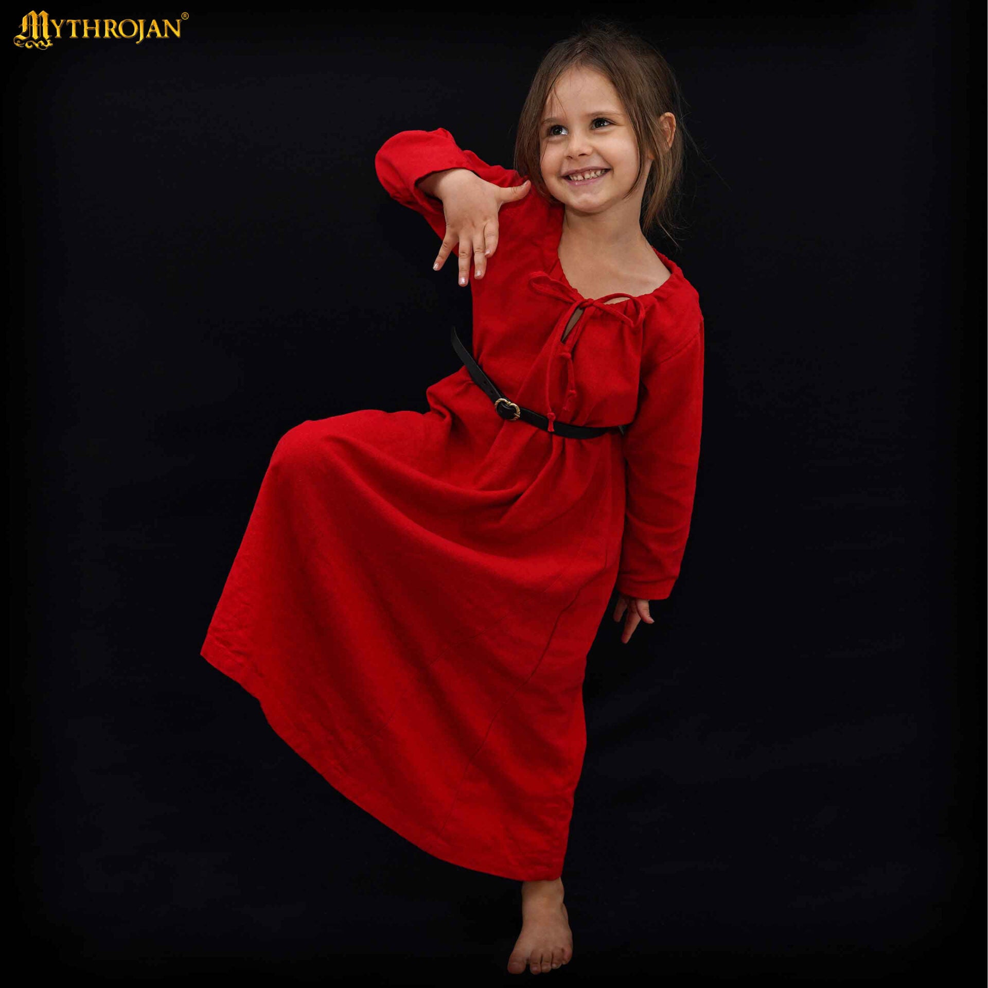 Vestido medieval Maiden de algodón 100% para LARP y recreación - Rojo - kids-128