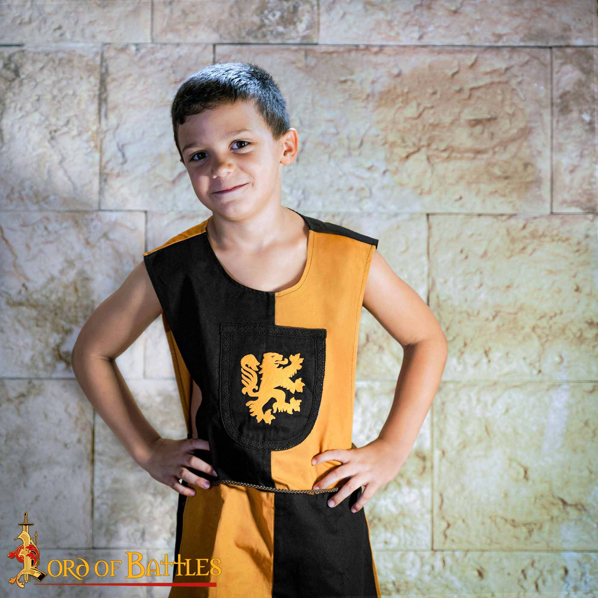 Tabardo infantil heráldico con león bordado - negro y amarillo - imagen 9