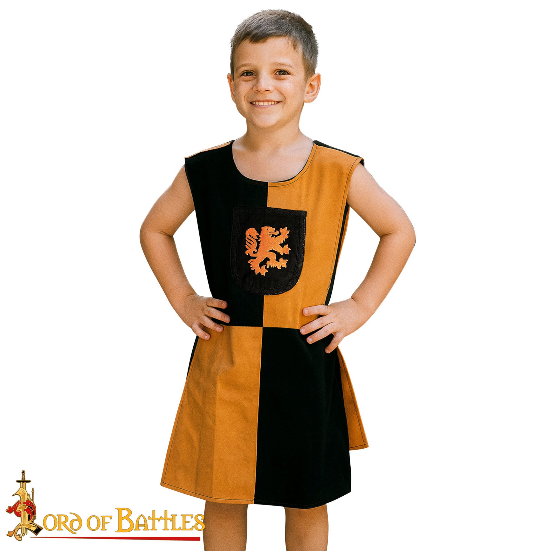 Tabardo infantil heráldico con león bordado - negro y amarillo - imagen 5
