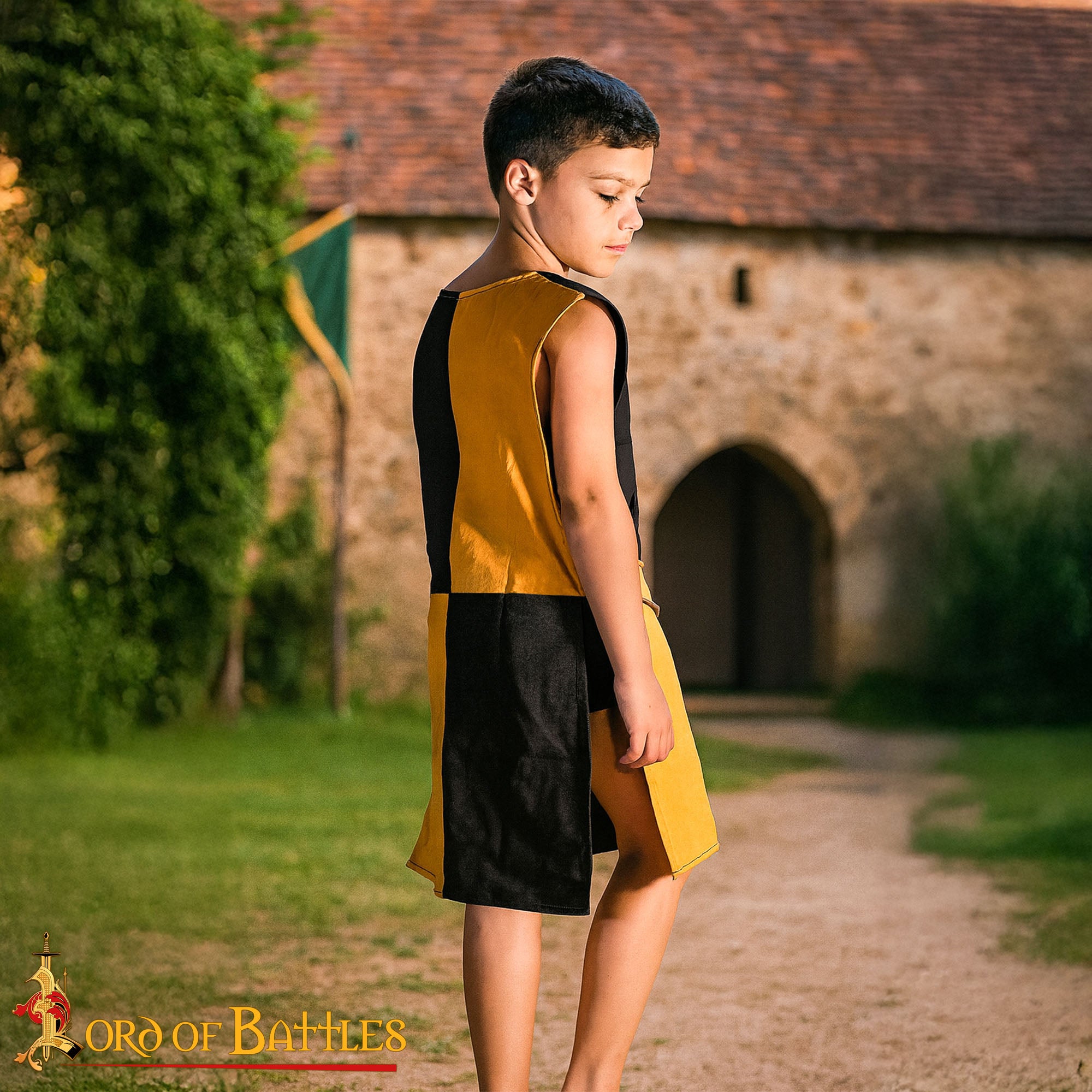 Tabardo infantil heráldico con león bordado - negro y amarillo - imagen 7