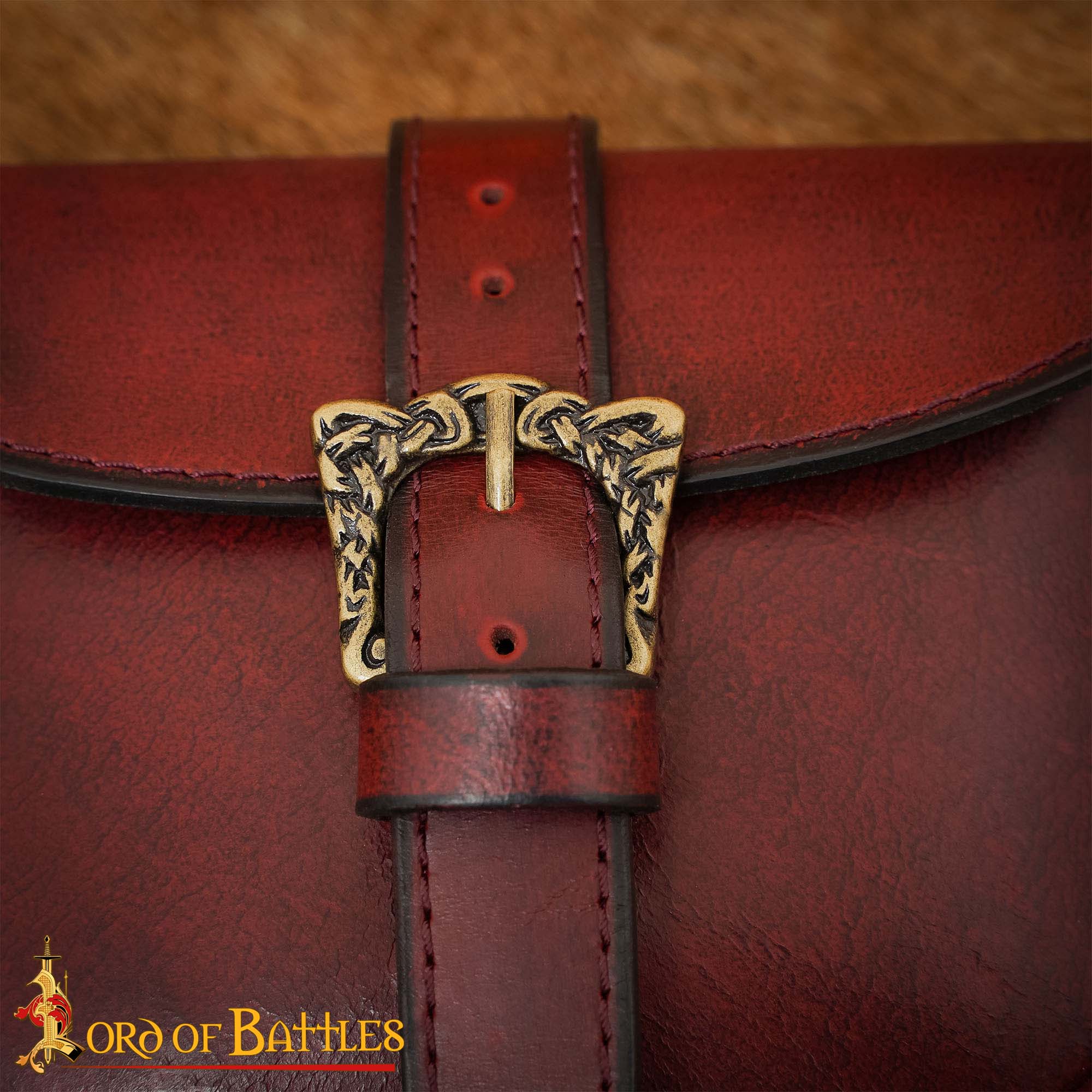 Bolsa de cinturón de cuero hecha a mano con hebilla celta de latón antiguo - imagen 7