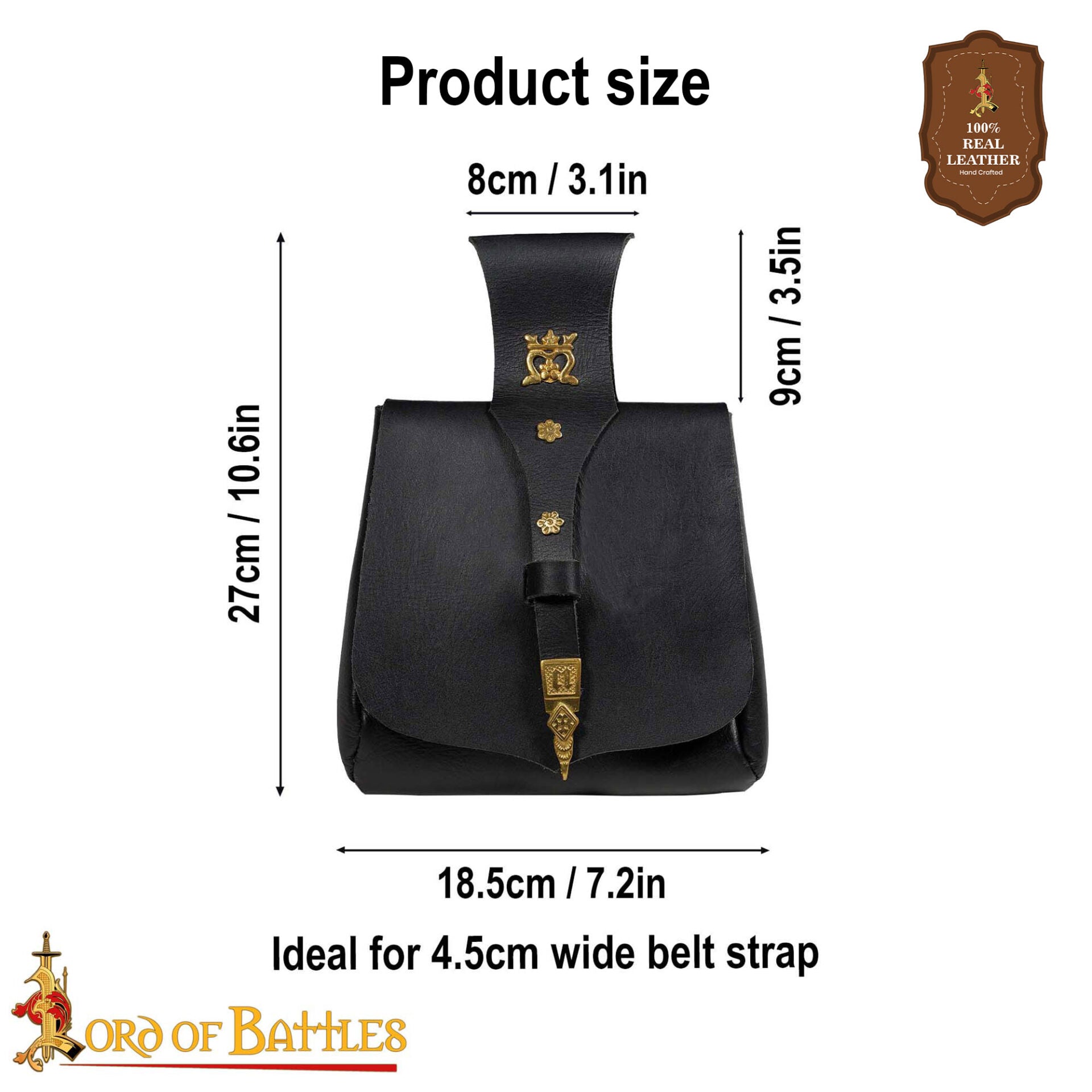 Bolsa de cinturón medieval King's Courtier de cuero con detalles de latón - imagen 17